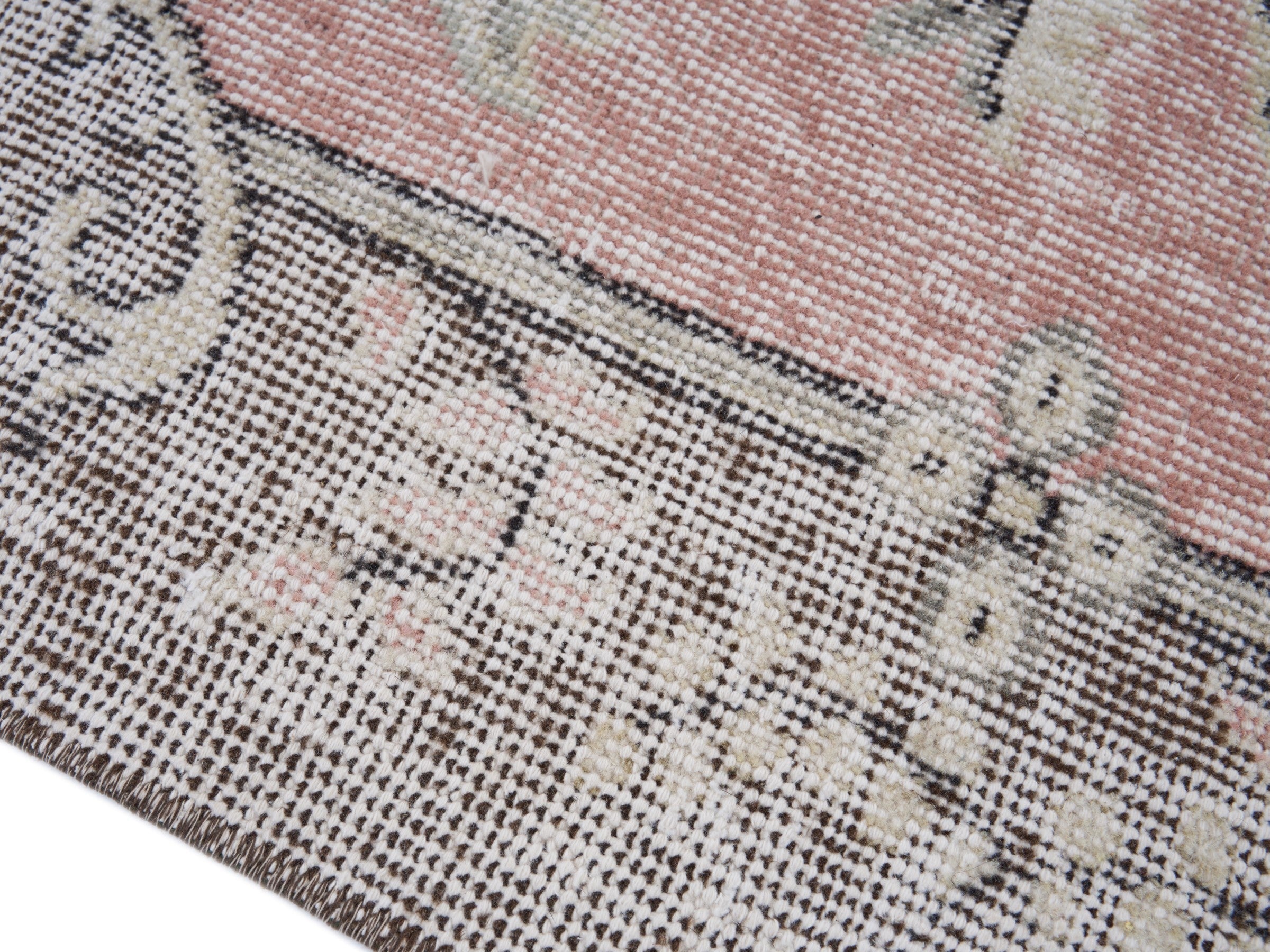 Turkish Isparta area rug in cream and muted pink, view 6 of 10