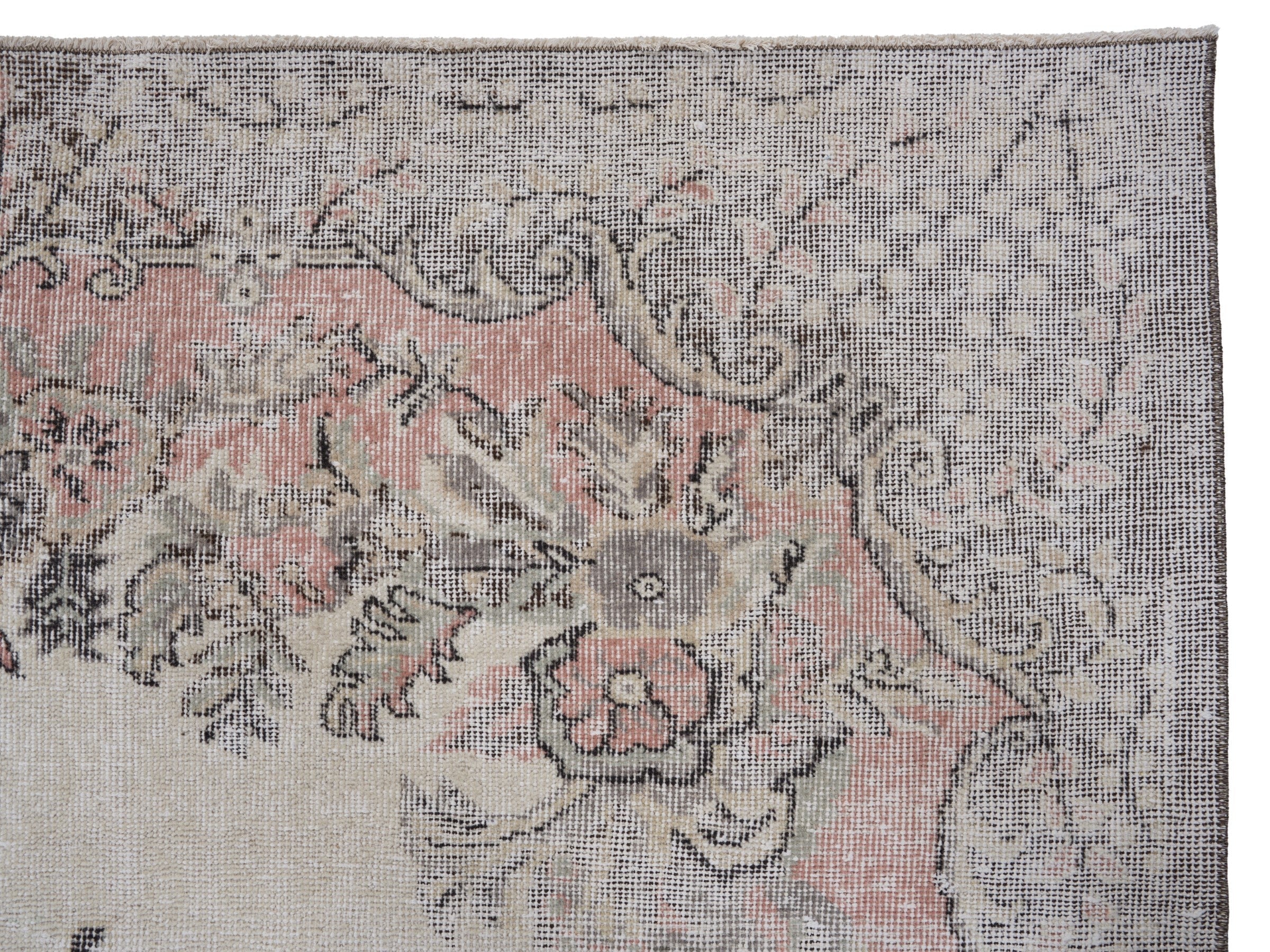 Turkish Isparta area rug in cream and muted pink, view 8 of 10