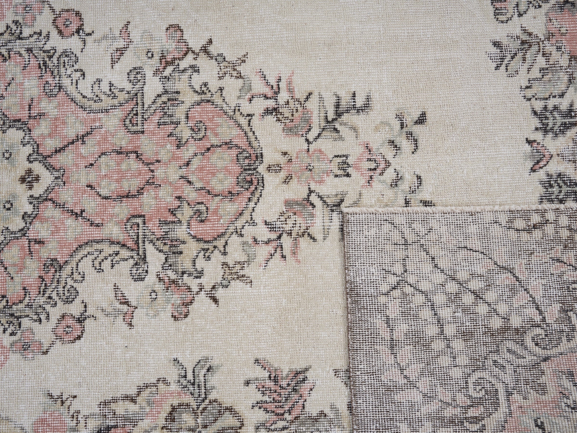 Turkish Isparta area rug in cream and muted pink, view 10 of 10