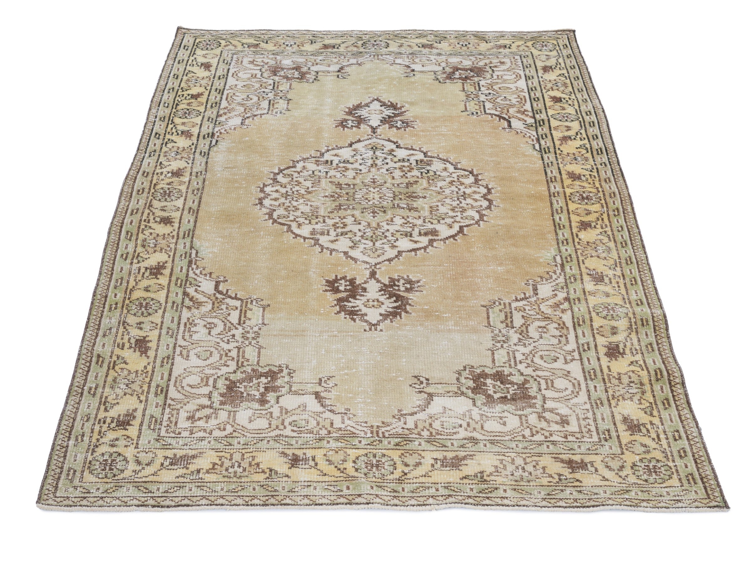 Turkish Manisa area rug in beige and tan, view 2 of 10
