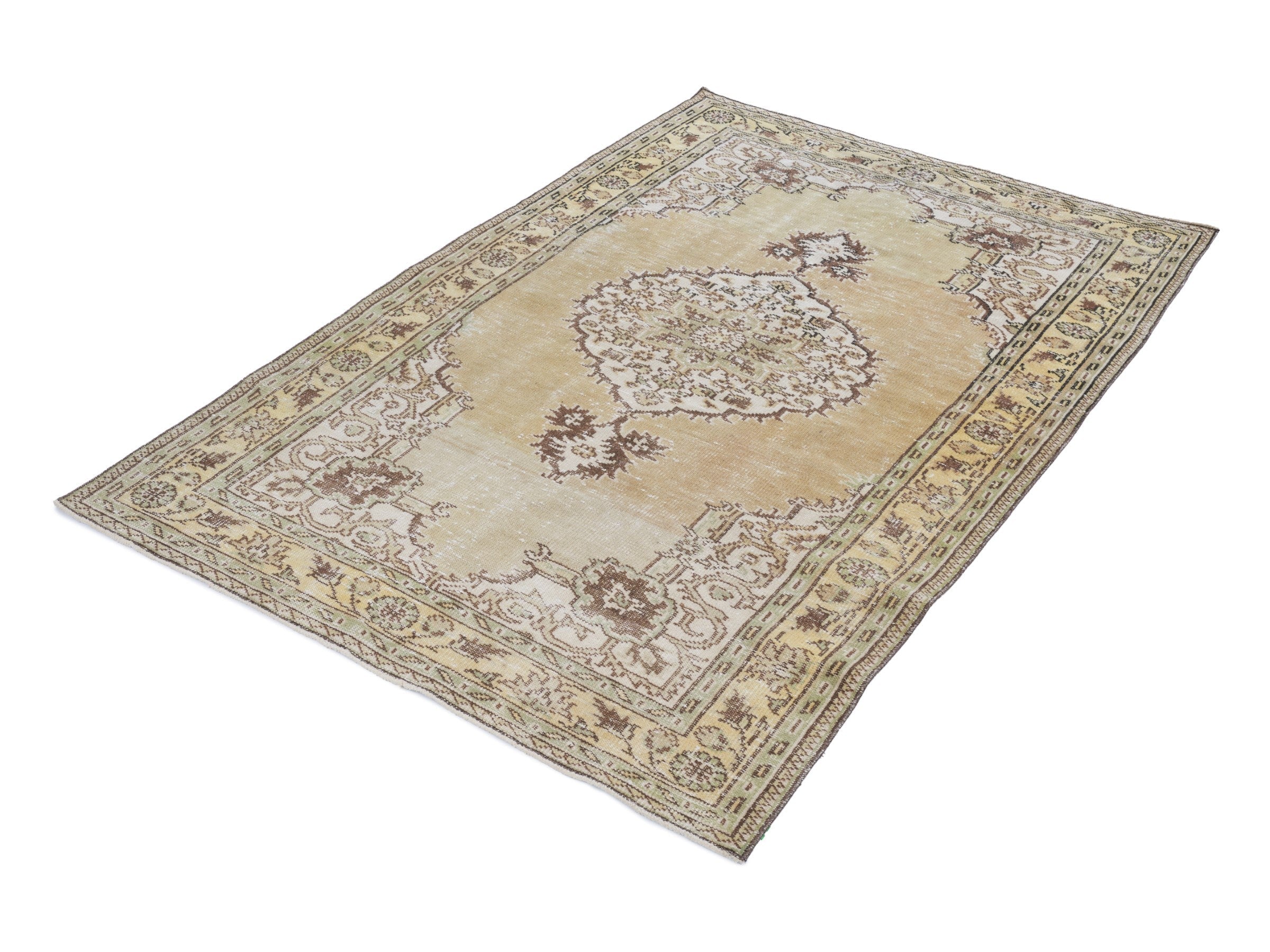 Turkish Manisa area rug in beige and tan, view 3 of 10