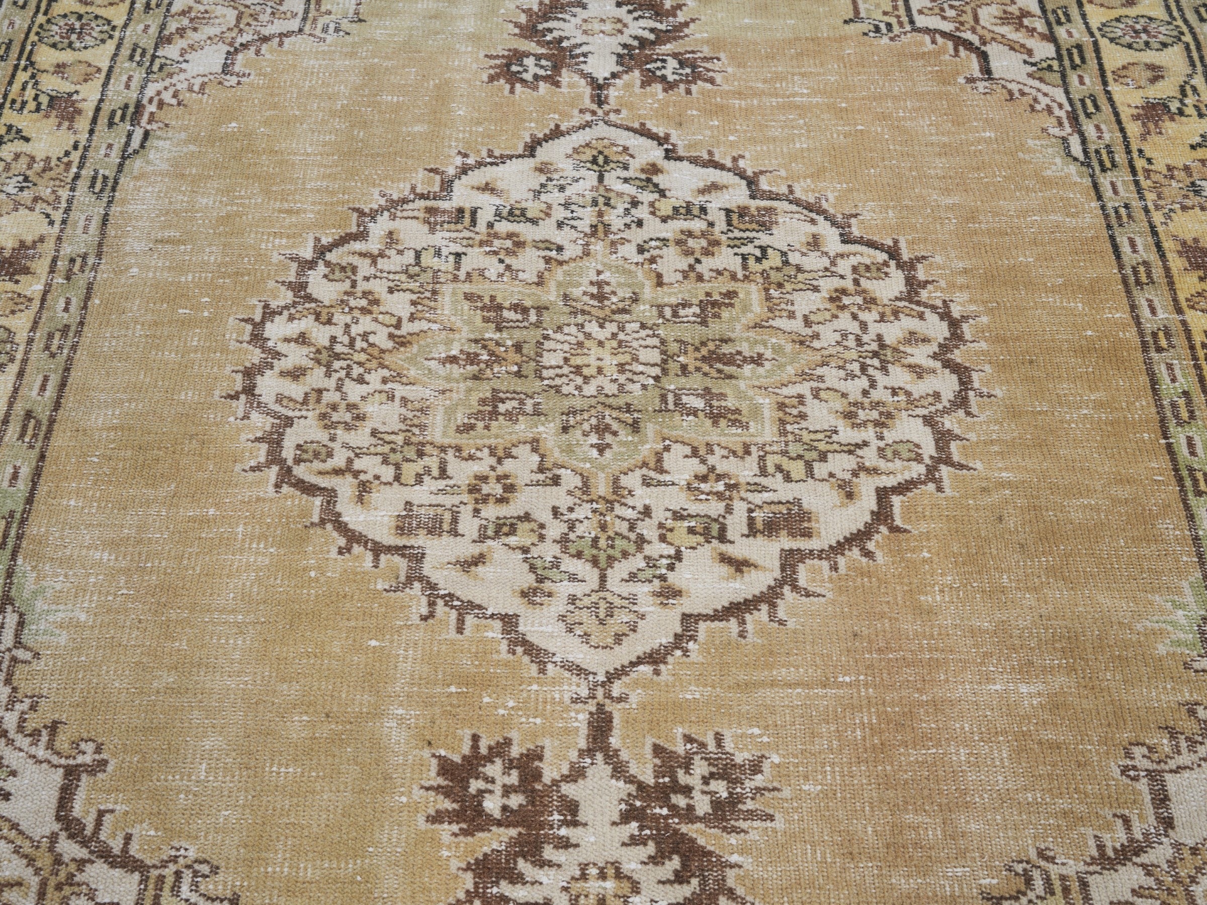 Turkish Manisa area rug in beige and tan, view 4 of 10