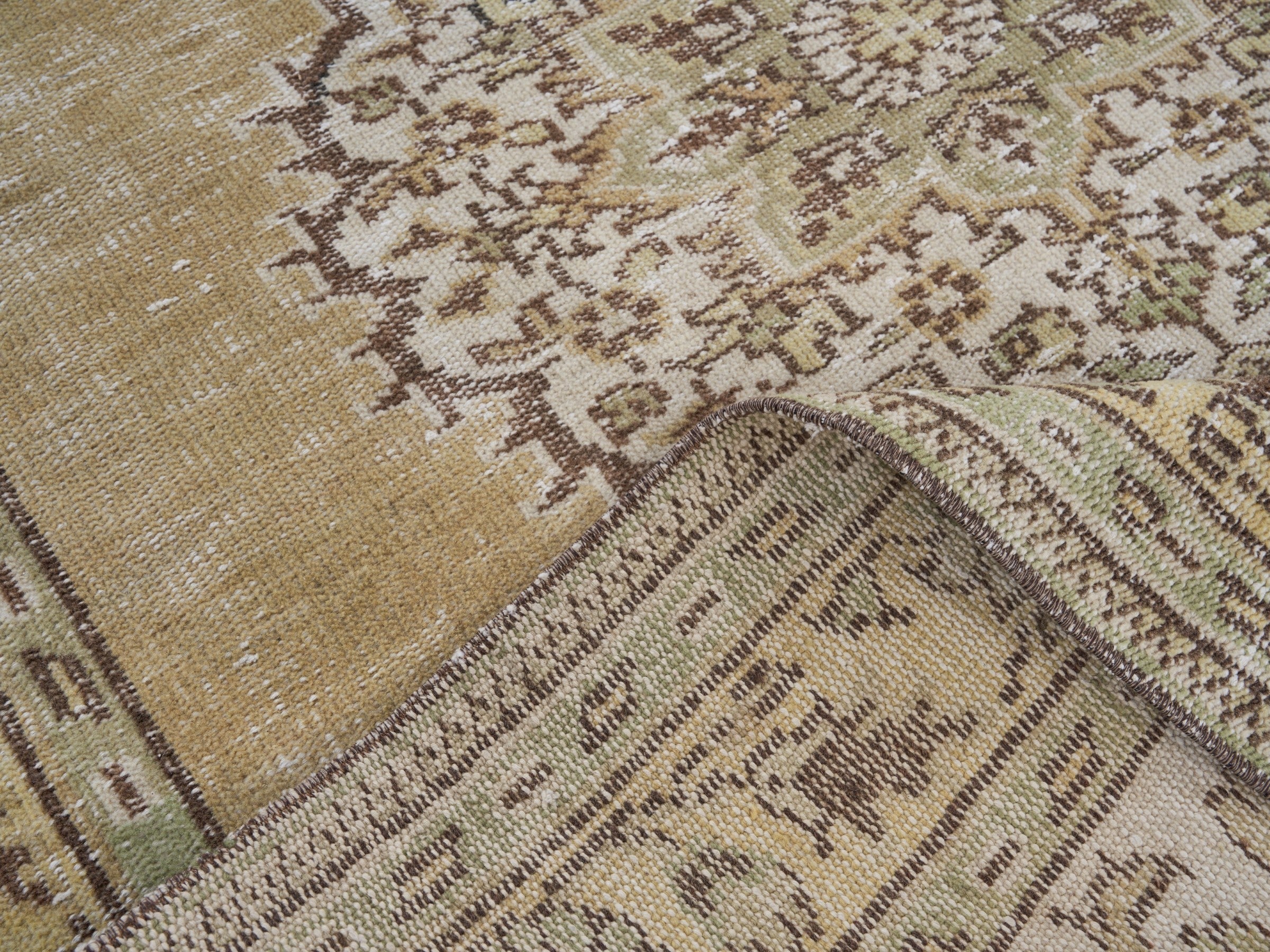 Turkish Manisa area rug in beige and tan, view 9 of 10