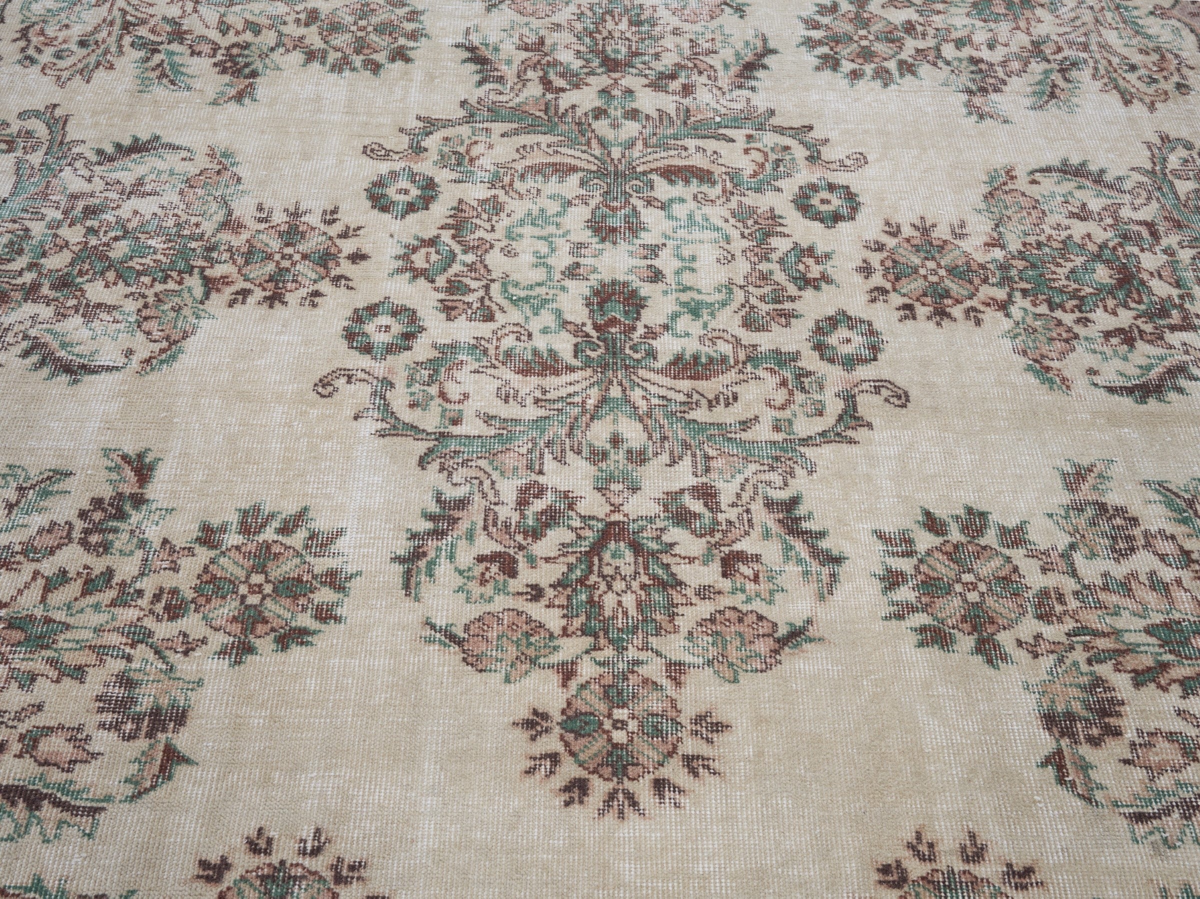 Turkish Isparta oversized rug in cream and faded red, view 4 of 10