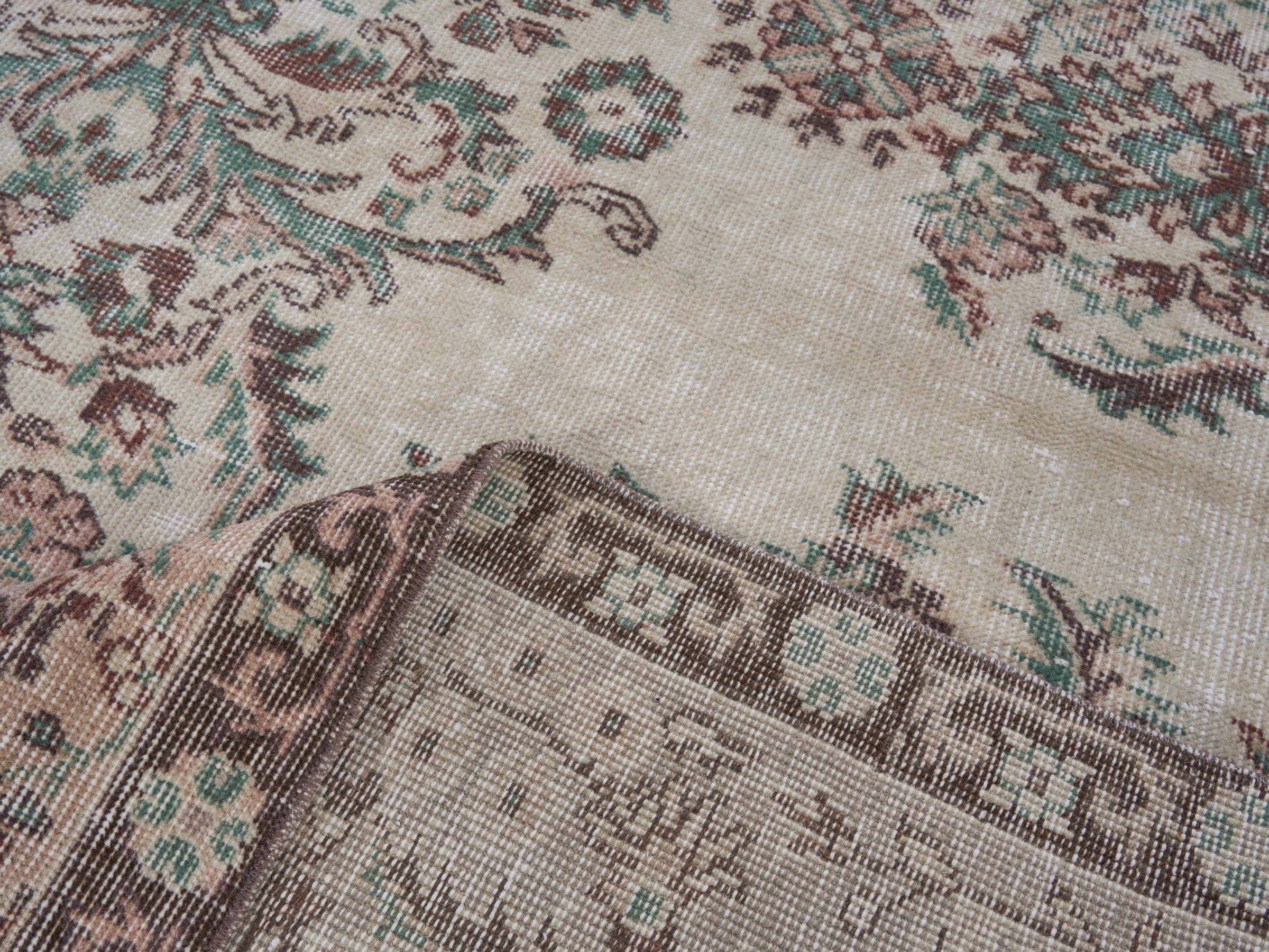 Turkish Isparta oversized rug in cream and faded red, view 9 of 10