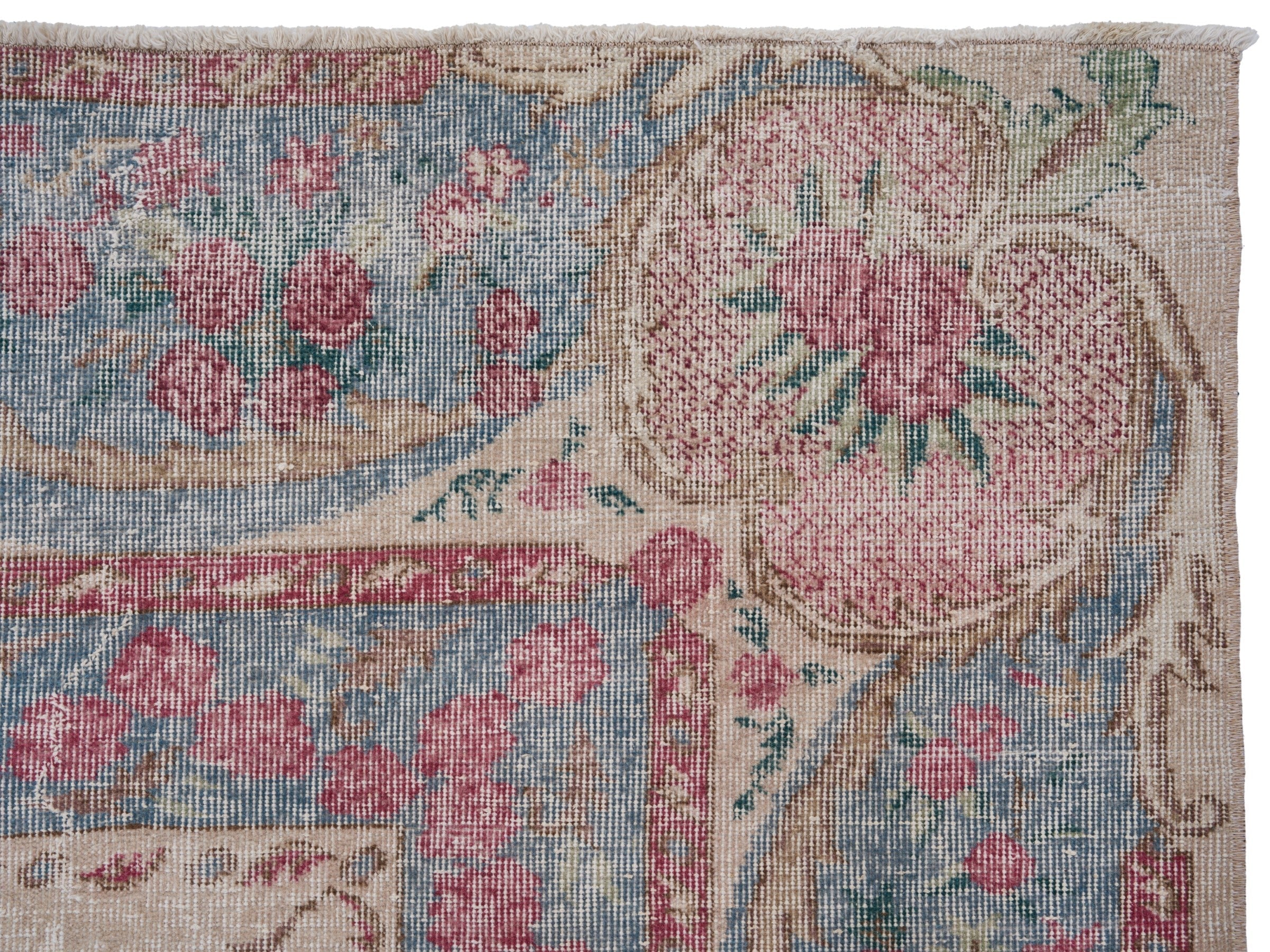 Turkish Isparta area rug in cream and faded red, view 8 of 10