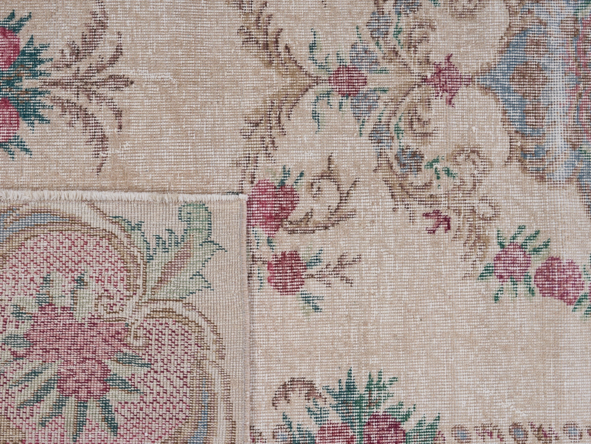 Turkish Isparta area rug in cream and faded red, view 10 of 10