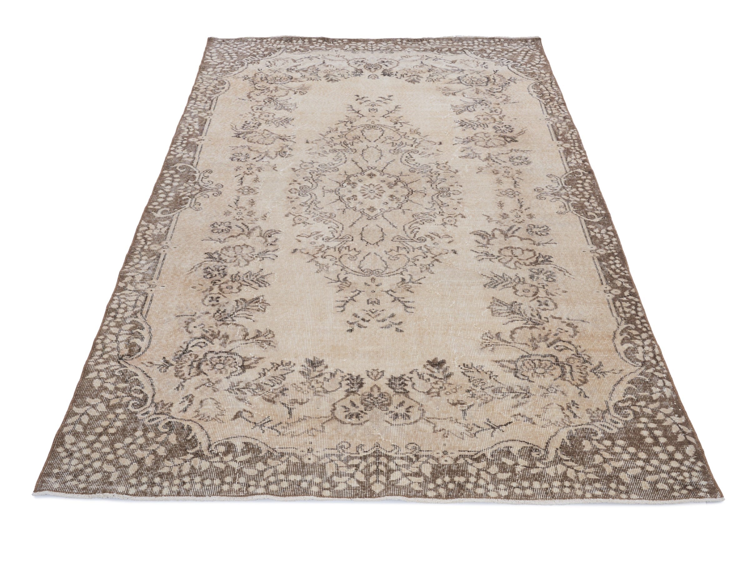 Turkish Isparta area rug in cream and greige, view 2 of 10