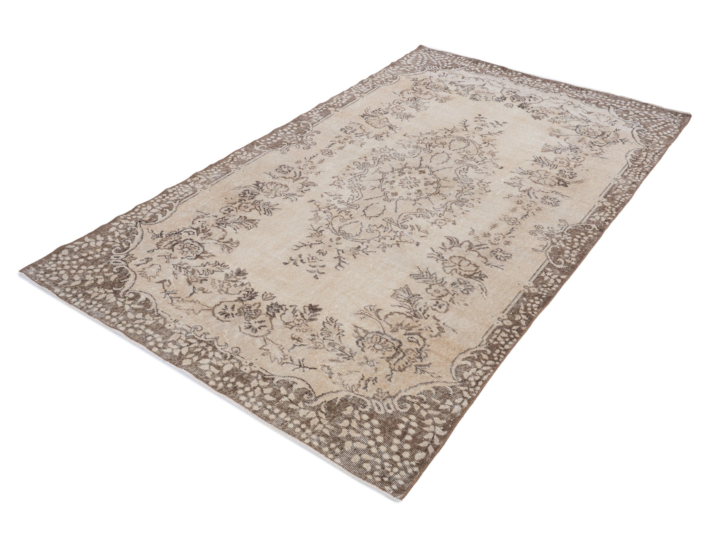 Turkish Isparta area rug in cream and greige, view 3 of 10