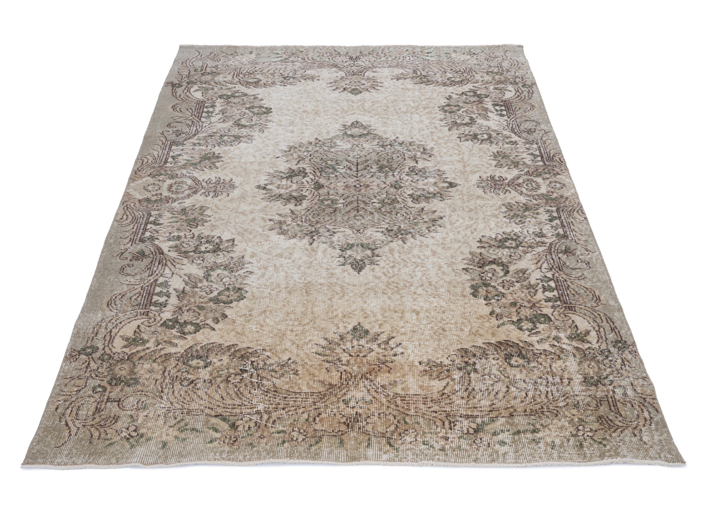 Turkish Isparta area rug in cream and taupe, view 2 of 10
