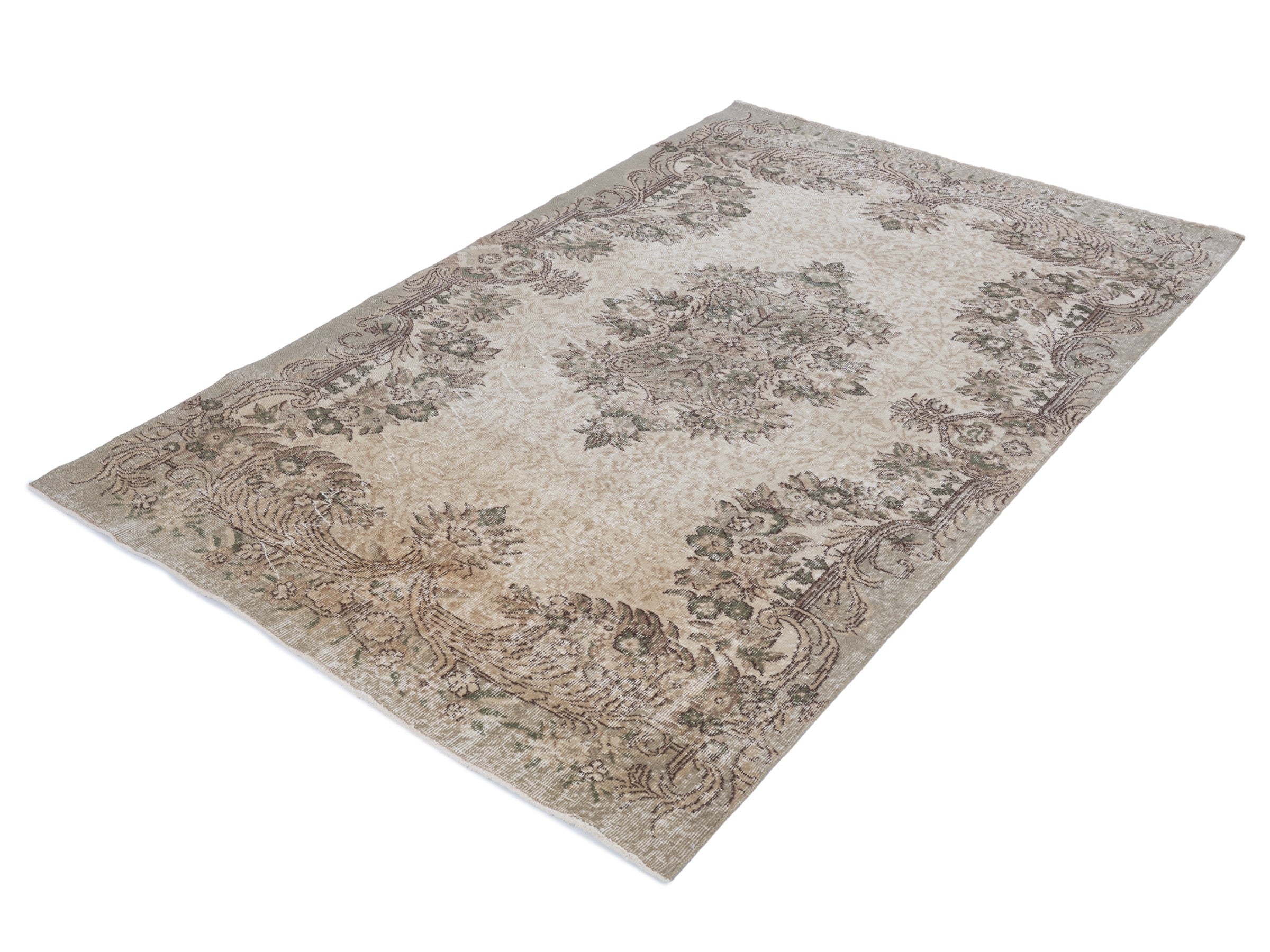 Turkish Isparta area rug in cream and taupe, view 3 of 10