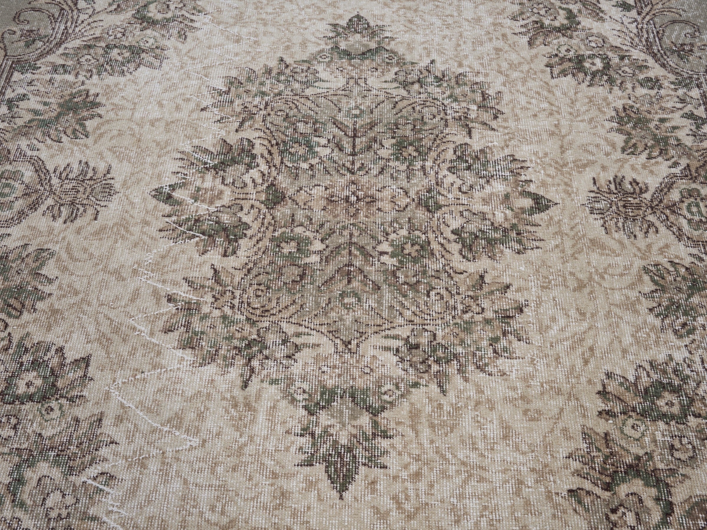 Turkish Isparta area rug in cream and taupe, view 4 of 10