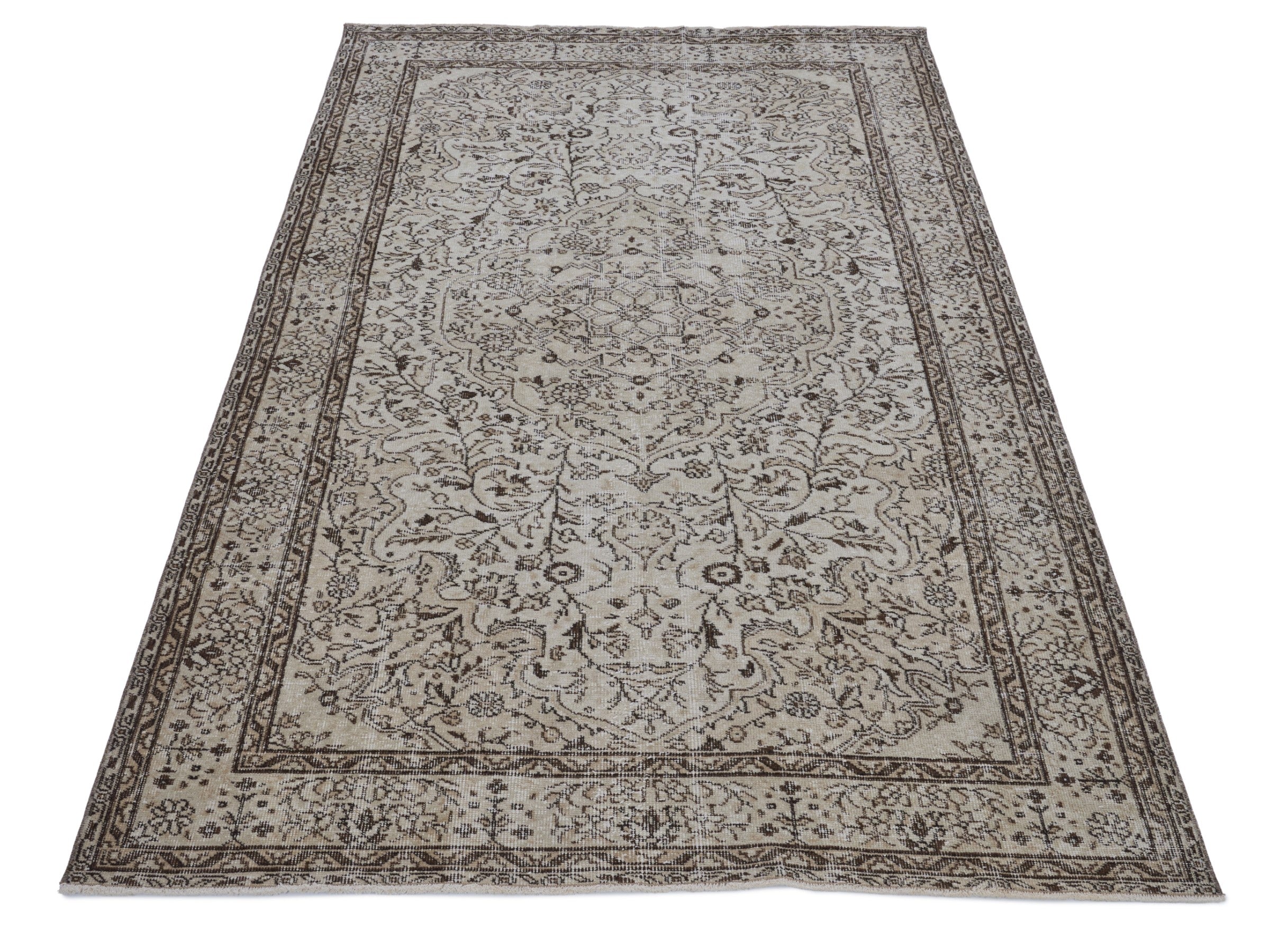 Turkish Isparta area rug in cream and charcoal, view 2 of 10
