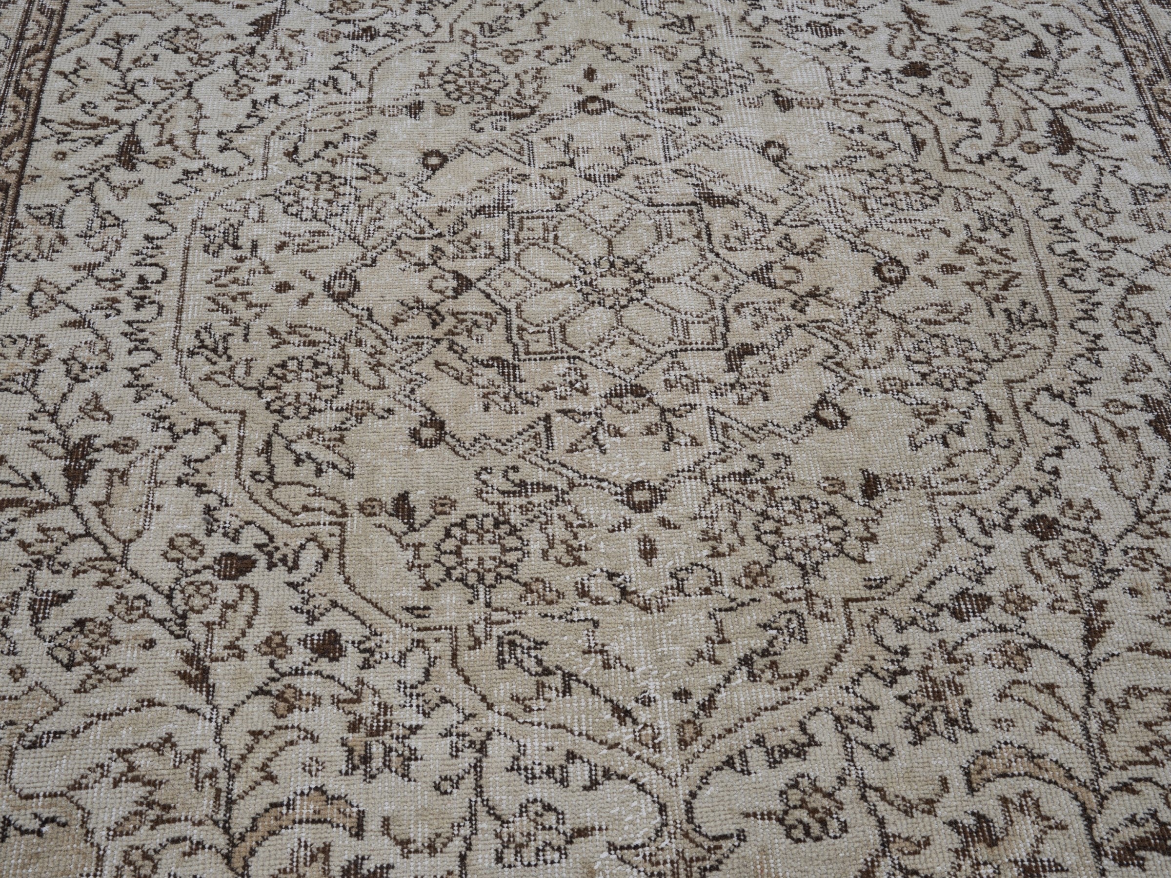 Turkish Isparta area rug in cream and charcoal, view 4 of 10