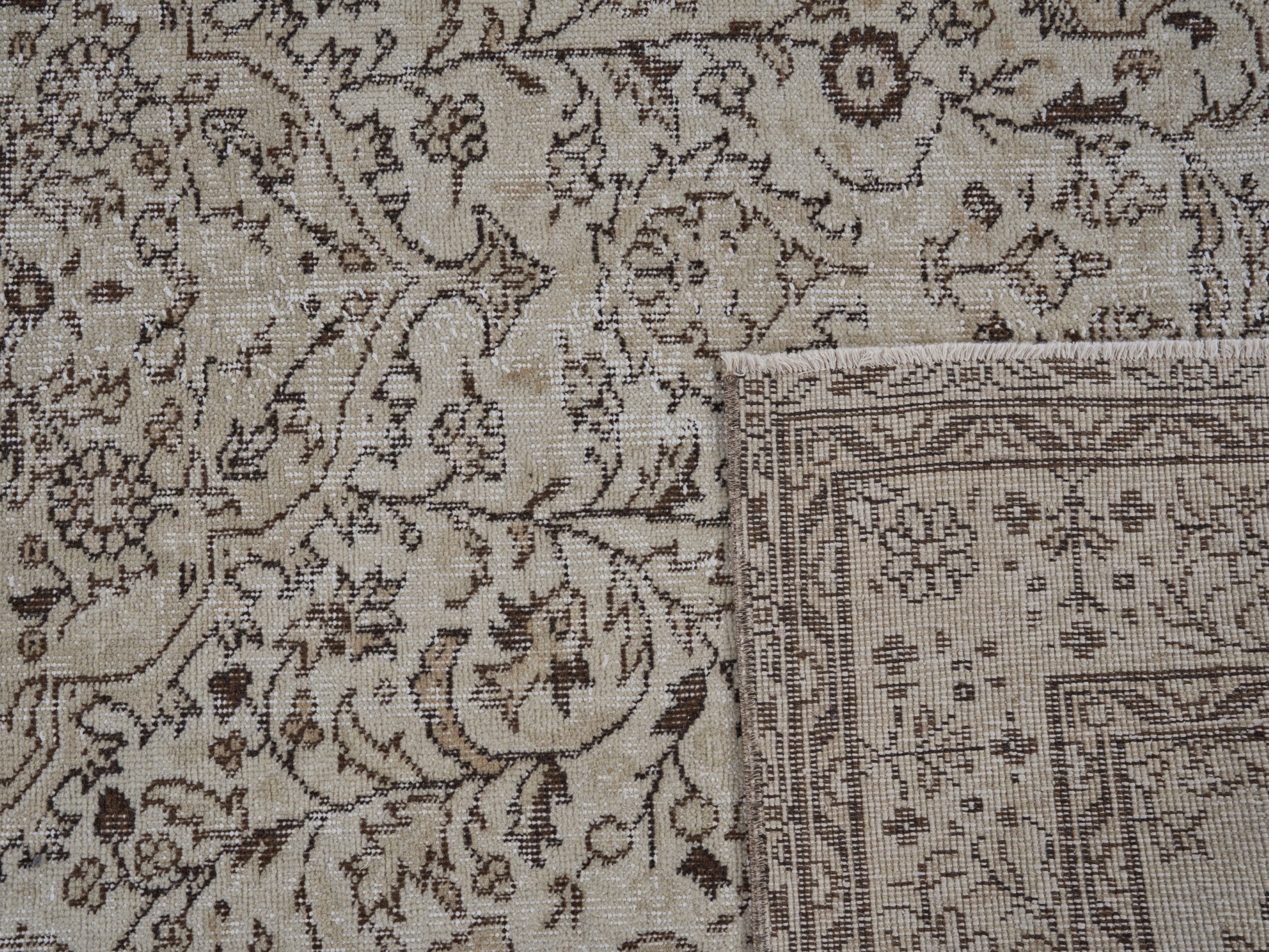 Turkish Isparta area rug in cream and charcoal, view 10 of 10