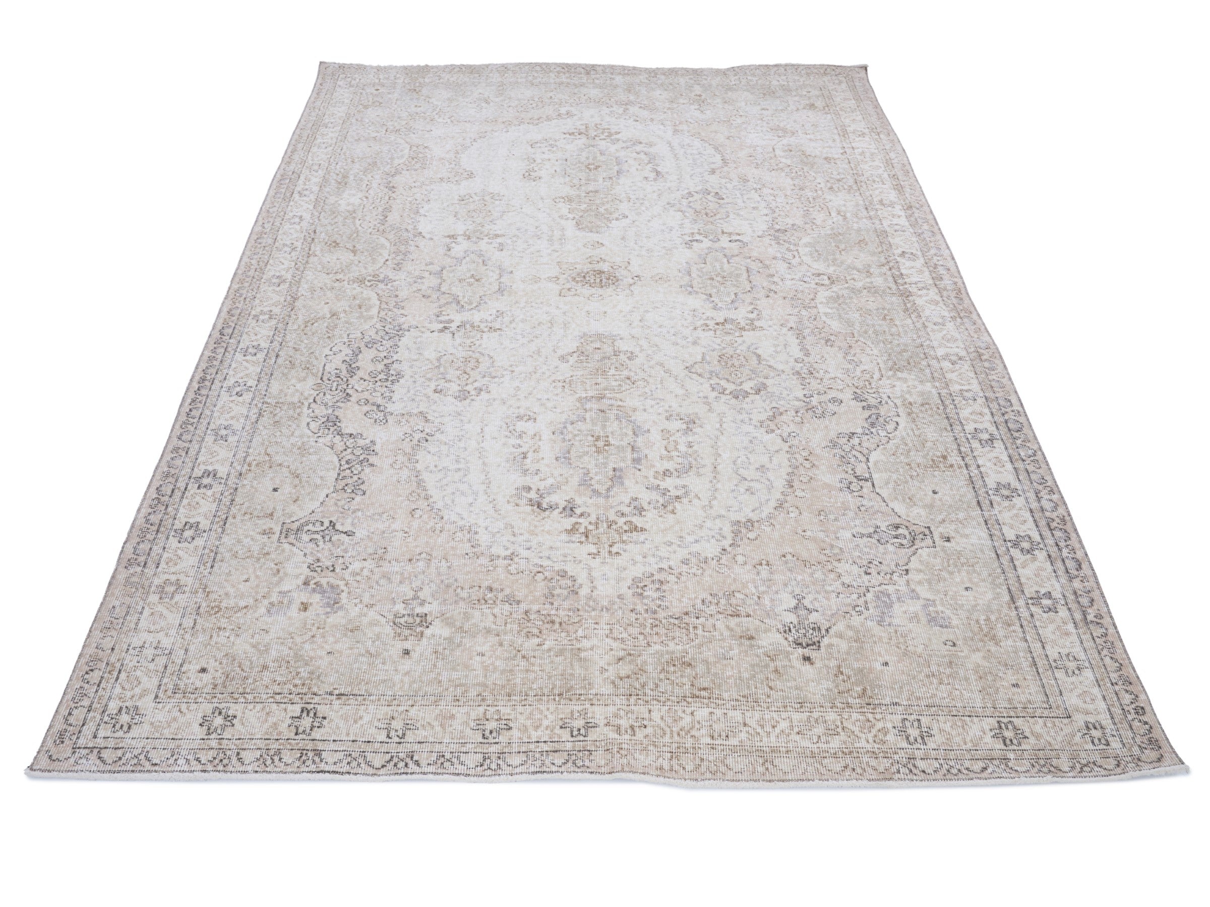 Turkish Isparta area rug in cream and taupe, view 2 of 10