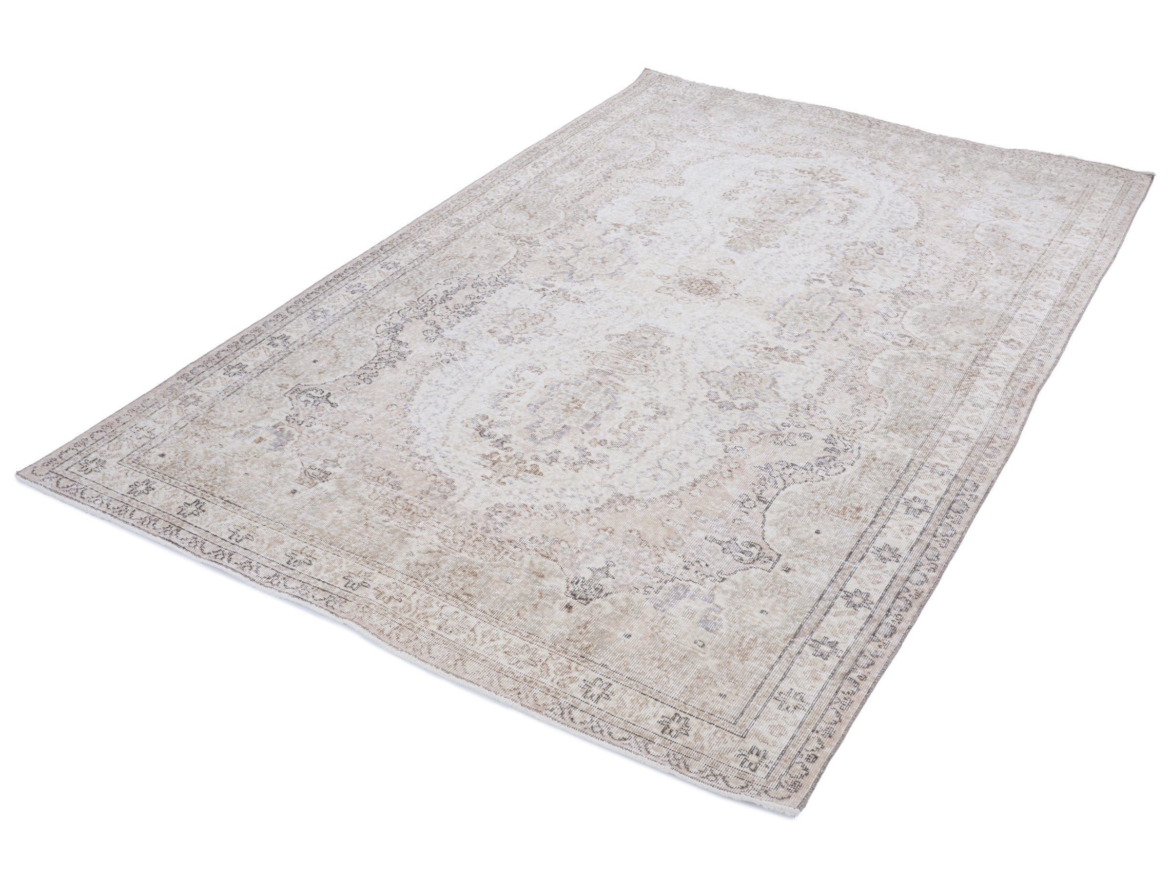 Turkish Isparta area rug in cream and taupe, view 3 of 10