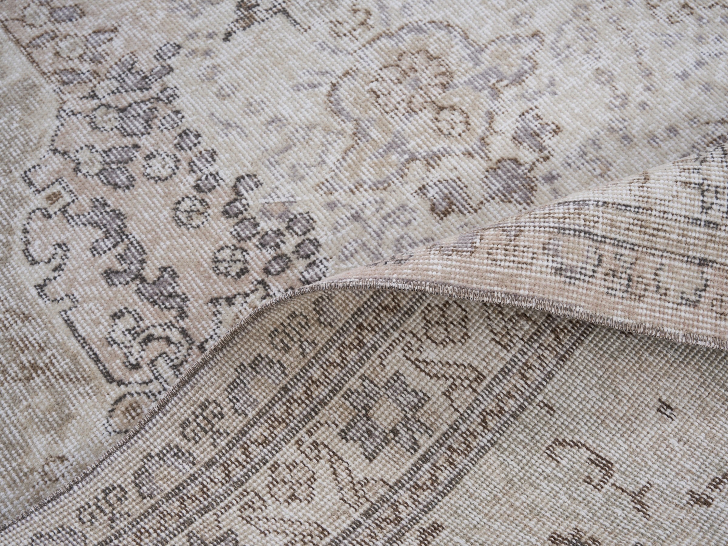 Turkish Isparta area rug in cream and taupe, view 9 of 10