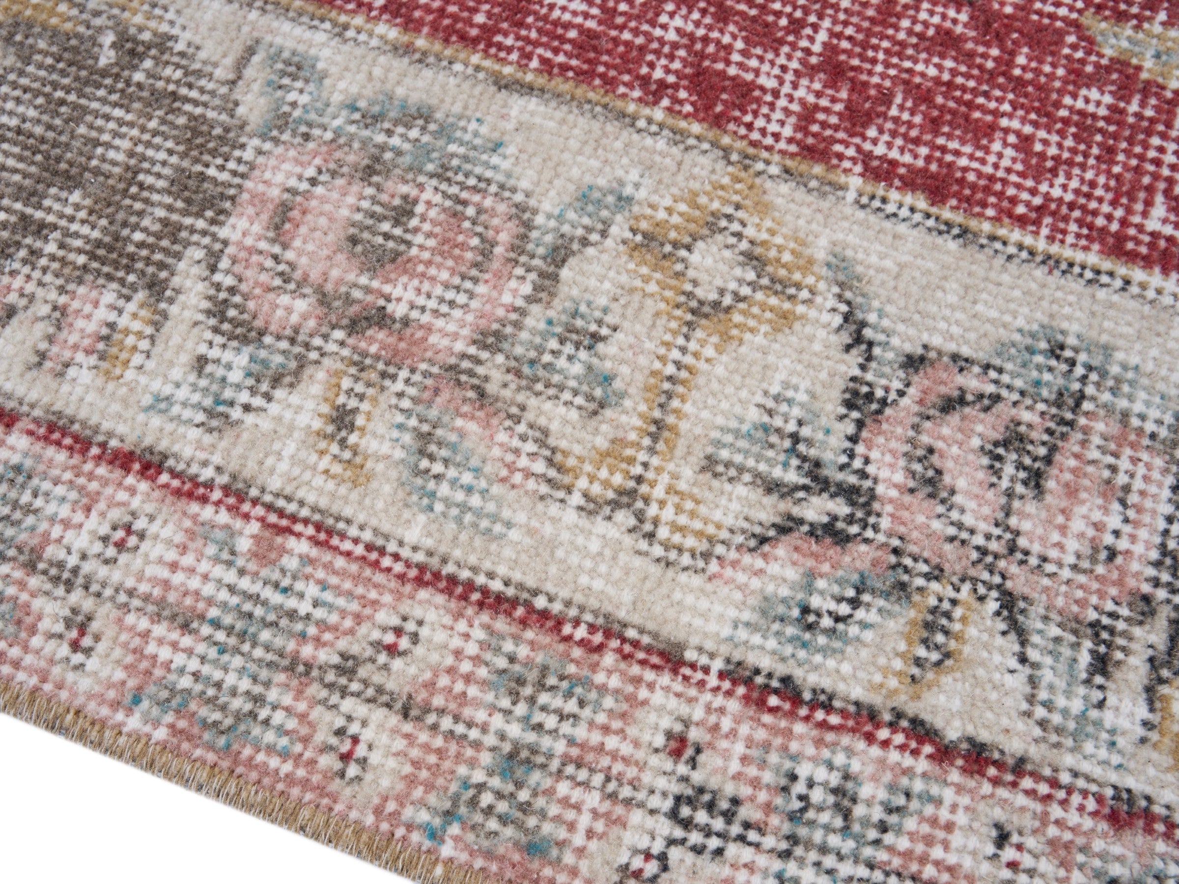Turkish Isparta area rug in faded red and cream, view 6 of 10