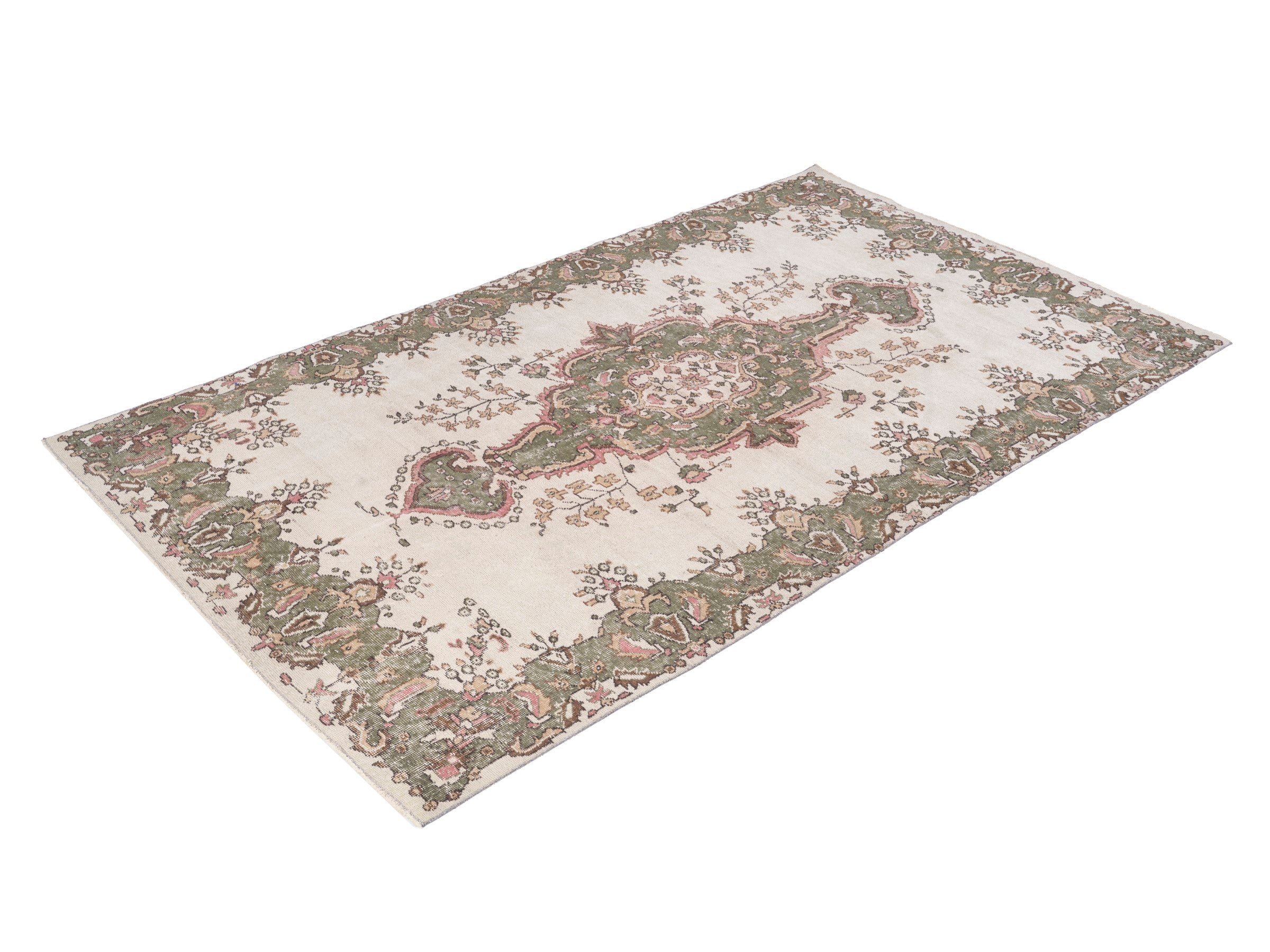 Turkish Isparta area rug in cream and sage, view 3 of 10