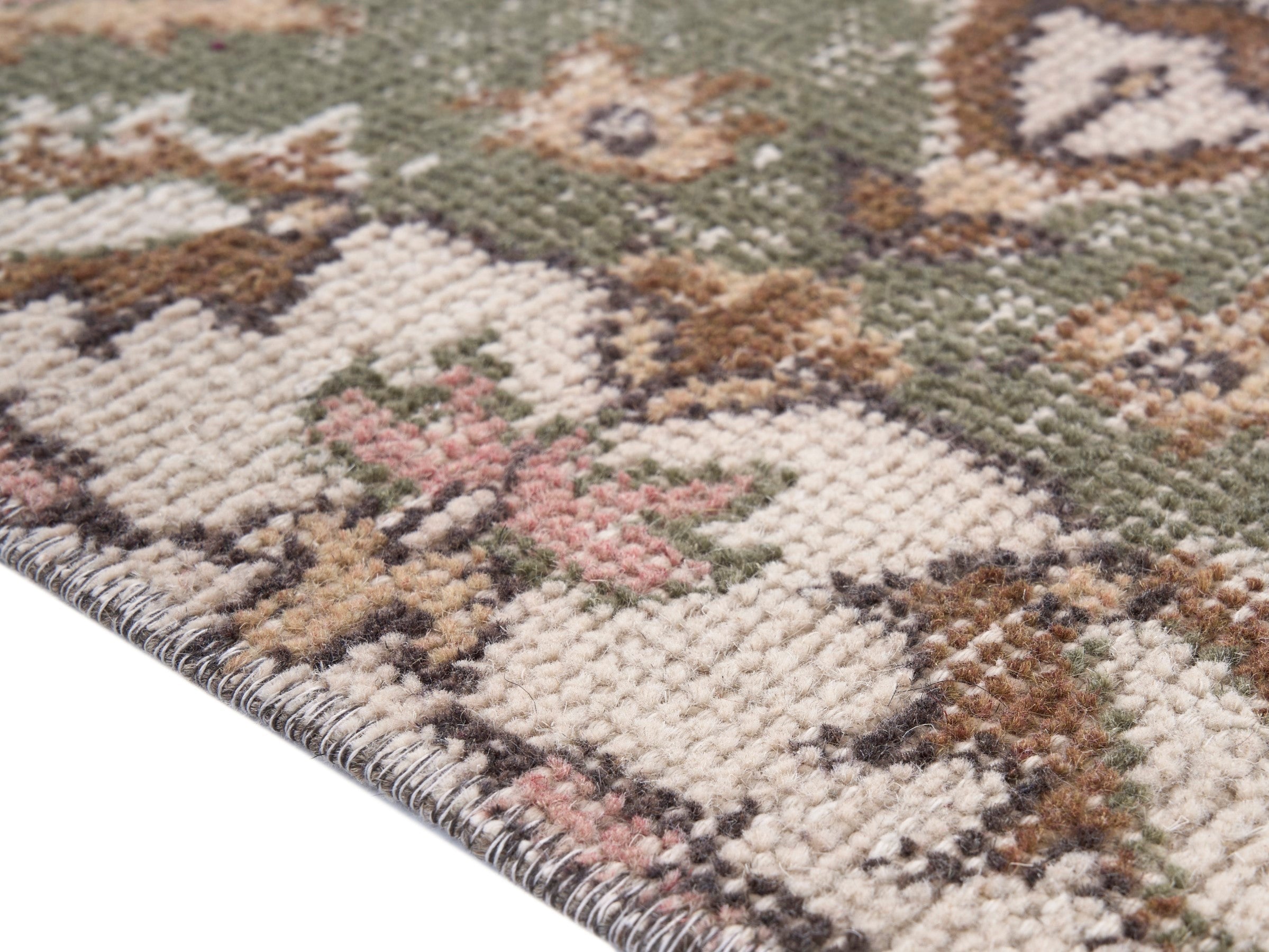 Turkish Isparta area rug in cream and sage, view 6 of 10