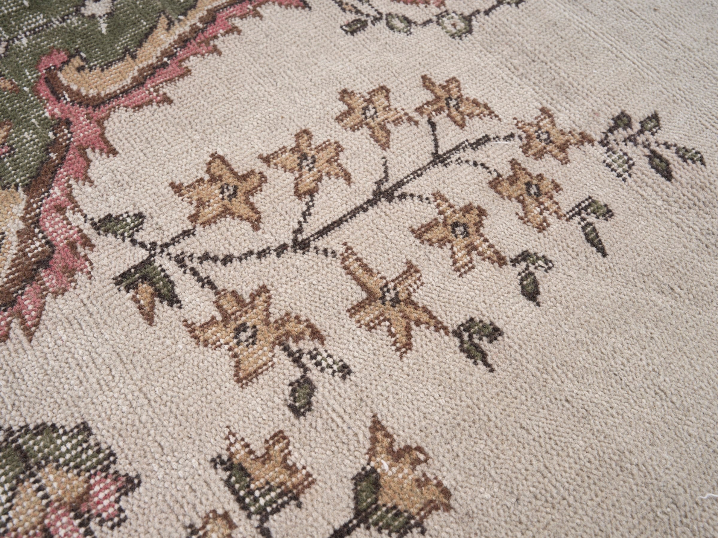 Turkish Isparta area rug in cream and sage, view 7 of 10