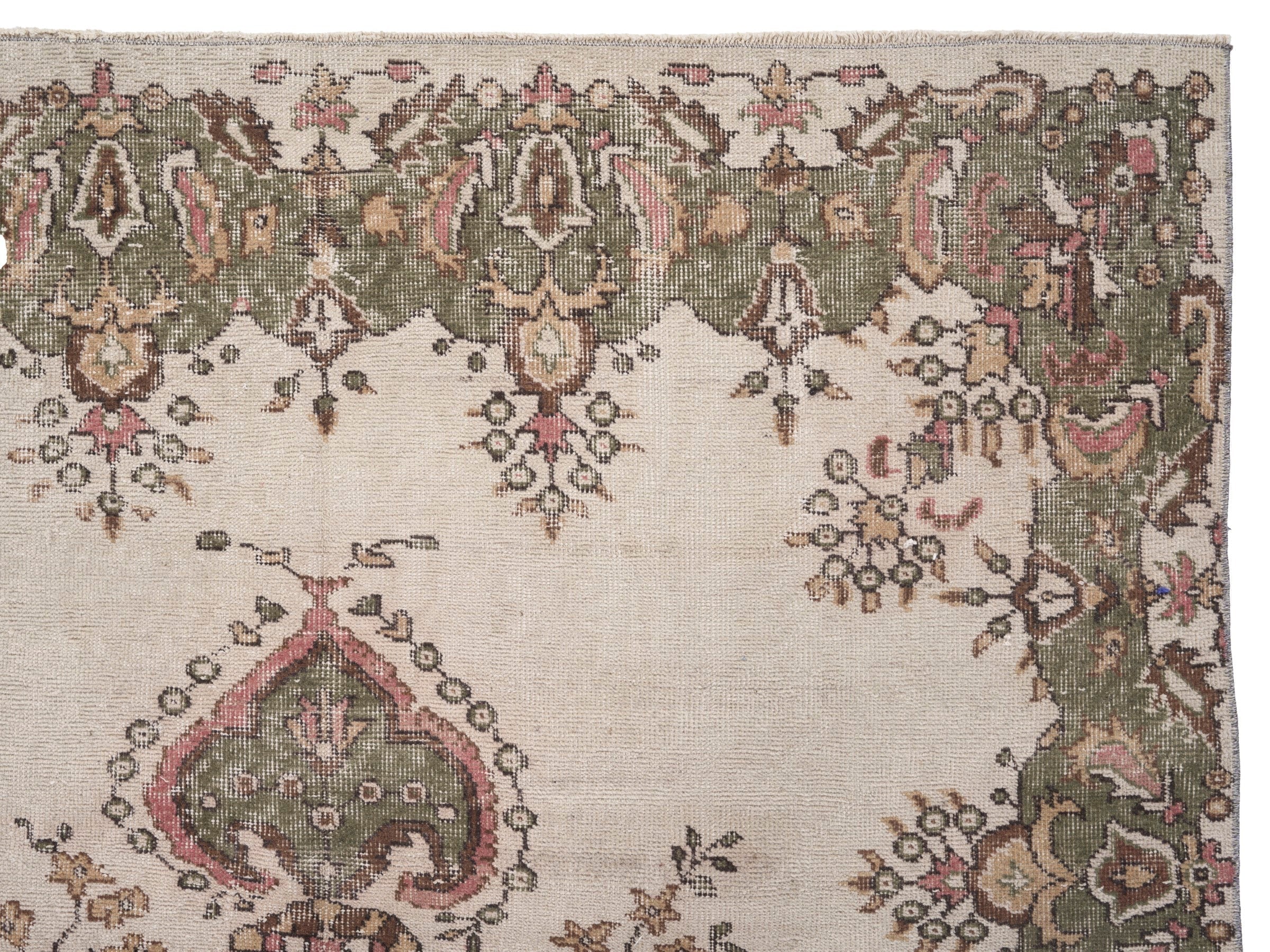 Turkish Isparta area rug in cream and sage, view 8 of 10
