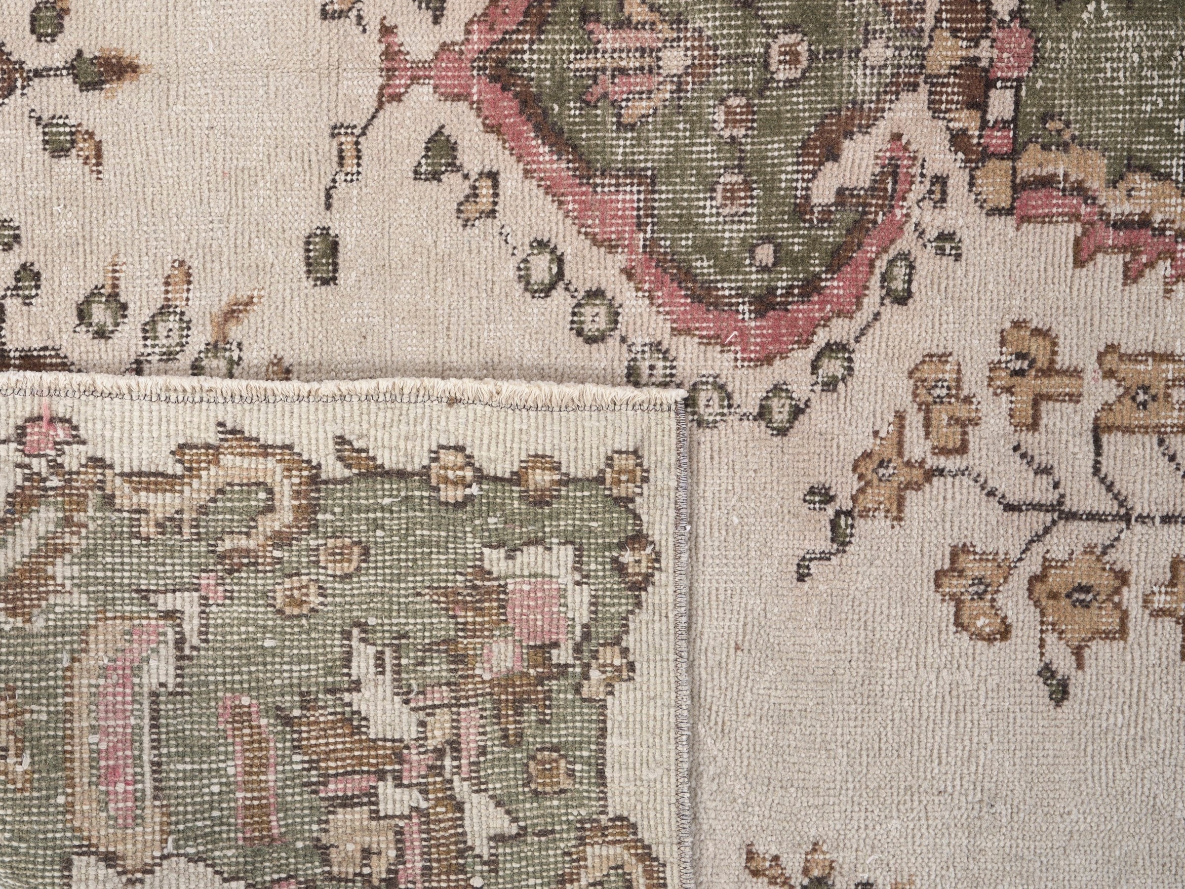 Turkish Isparta area rug in cream and sage, view 10 of 10