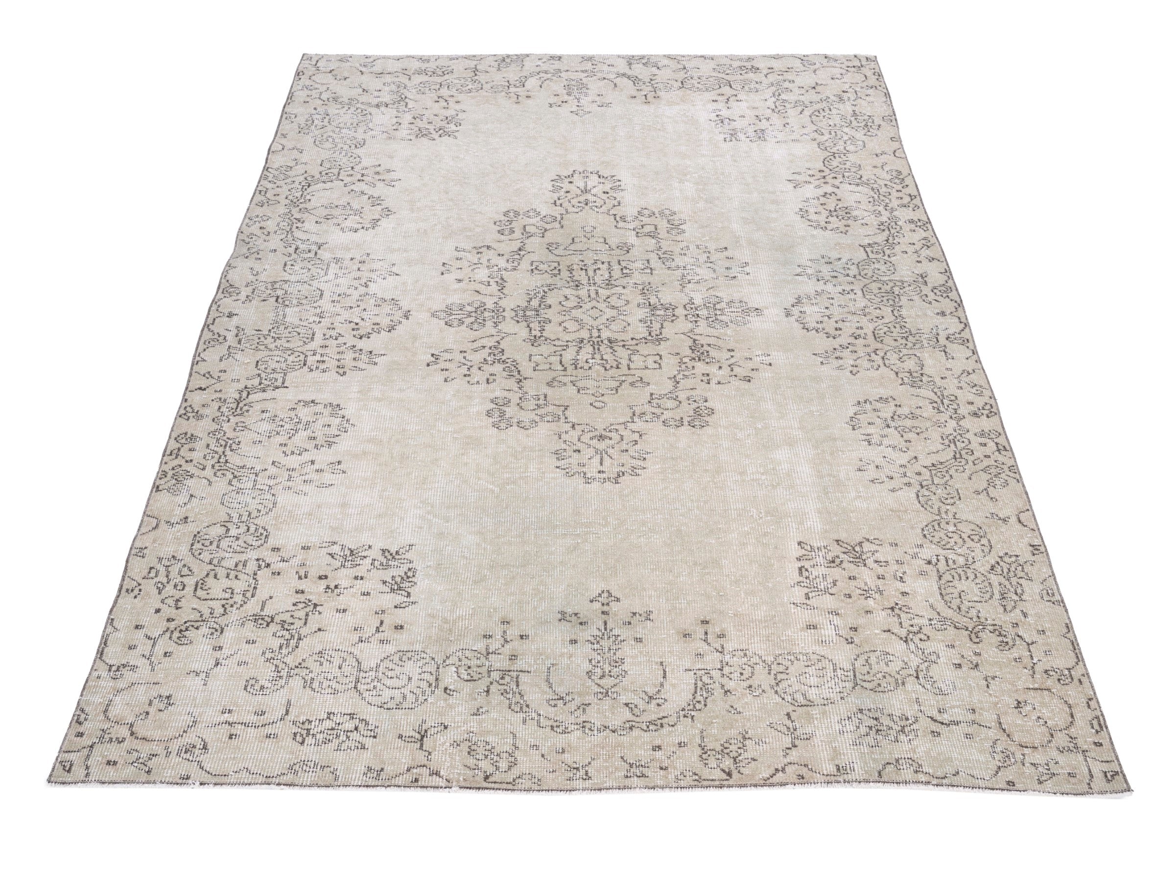 Turkish Isparta area rug in ivory and greige, view 2 of 10