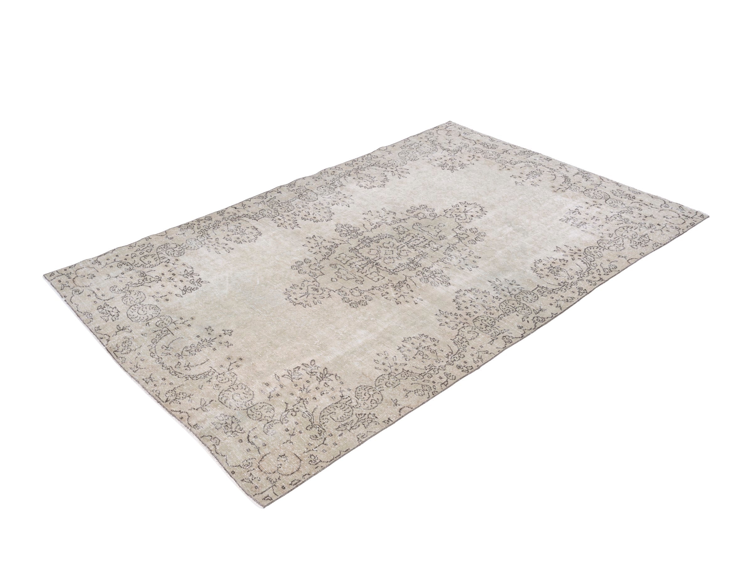 Turkish Isparta area rug in ivory and greige, view 3 of 10