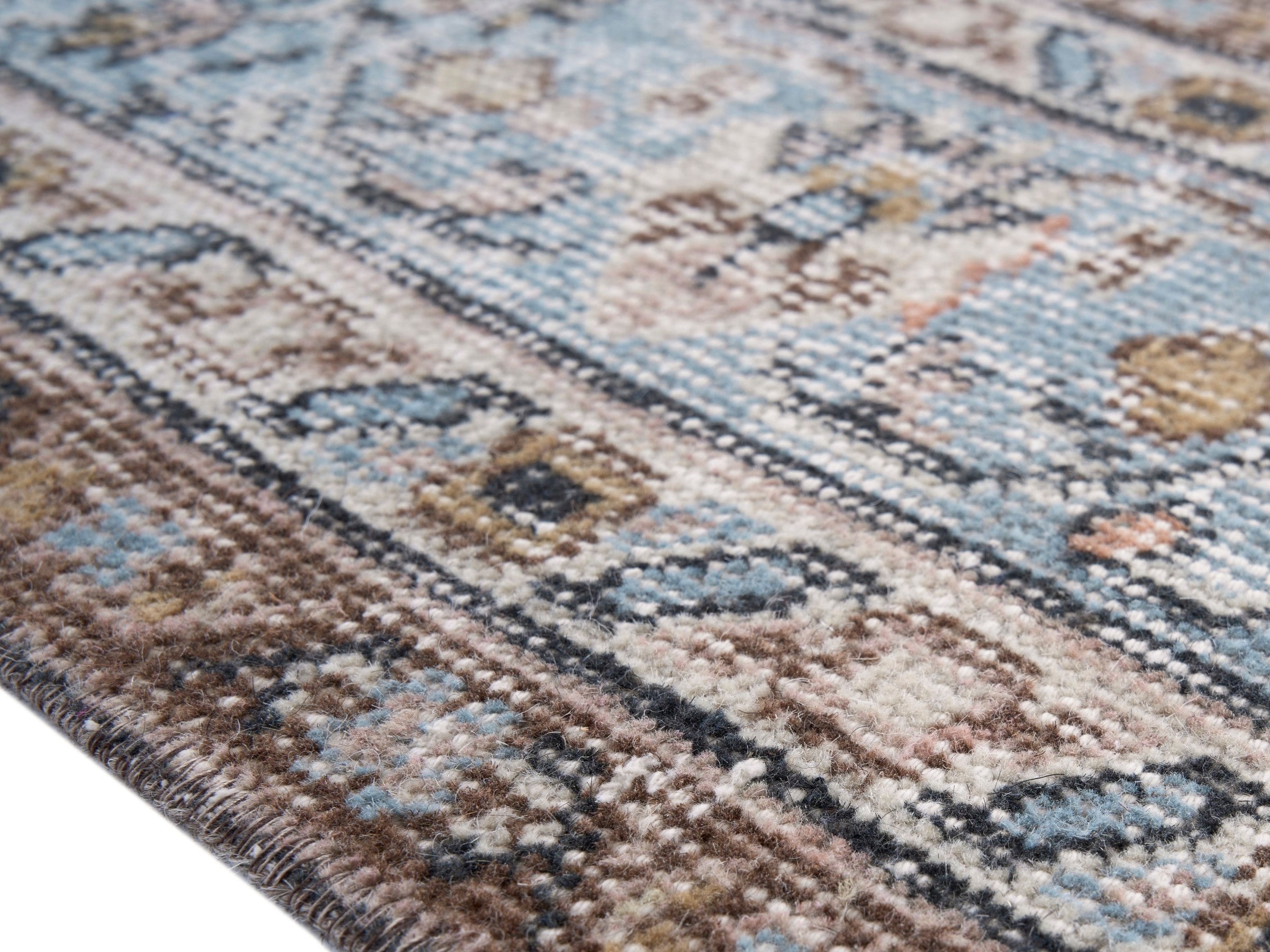 Turkish Isparta area rug in sage and powder blue, view 6 of 10