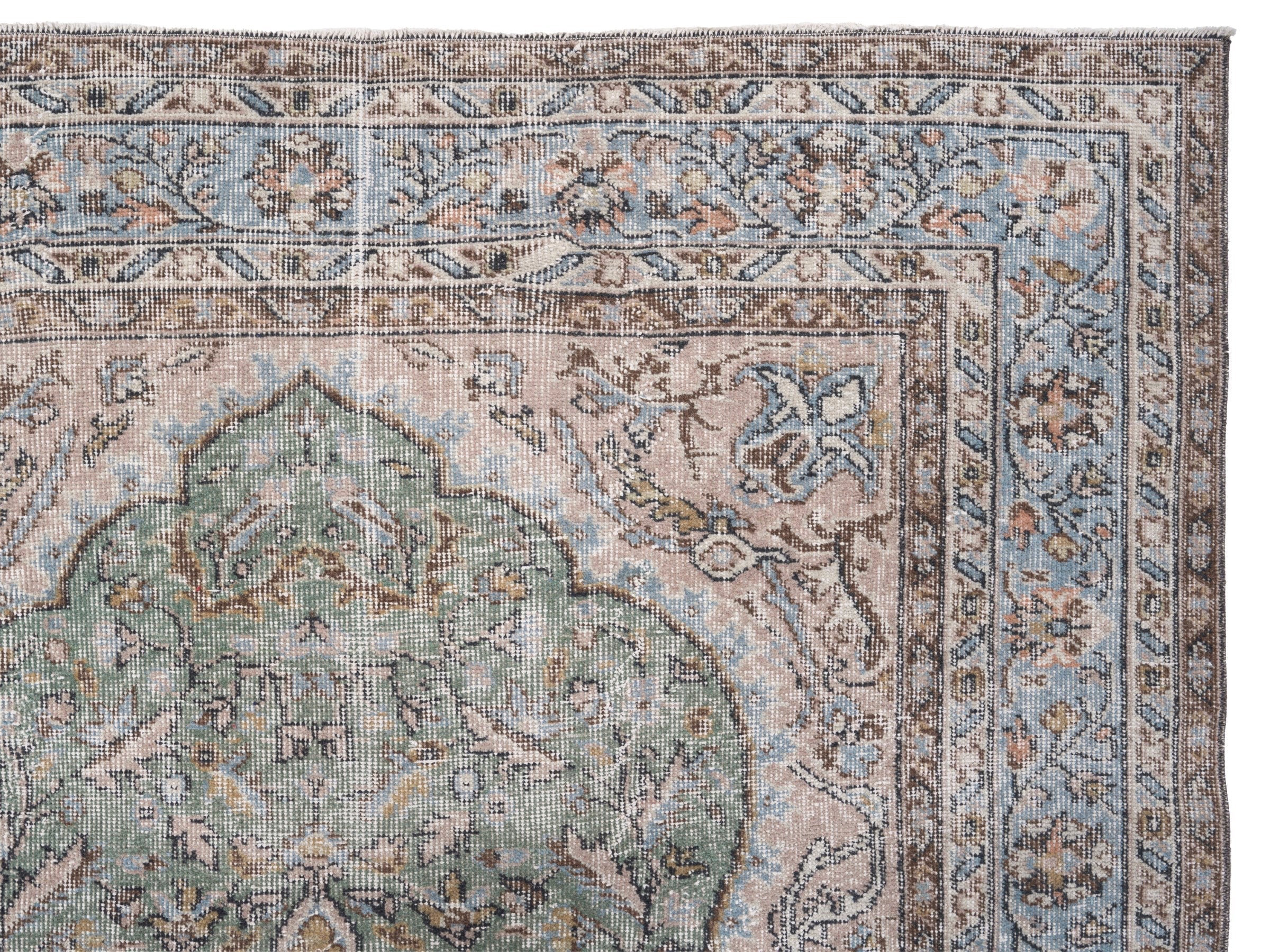 Turkish Isparta area rug in sage and powder blue, view 8 of 10