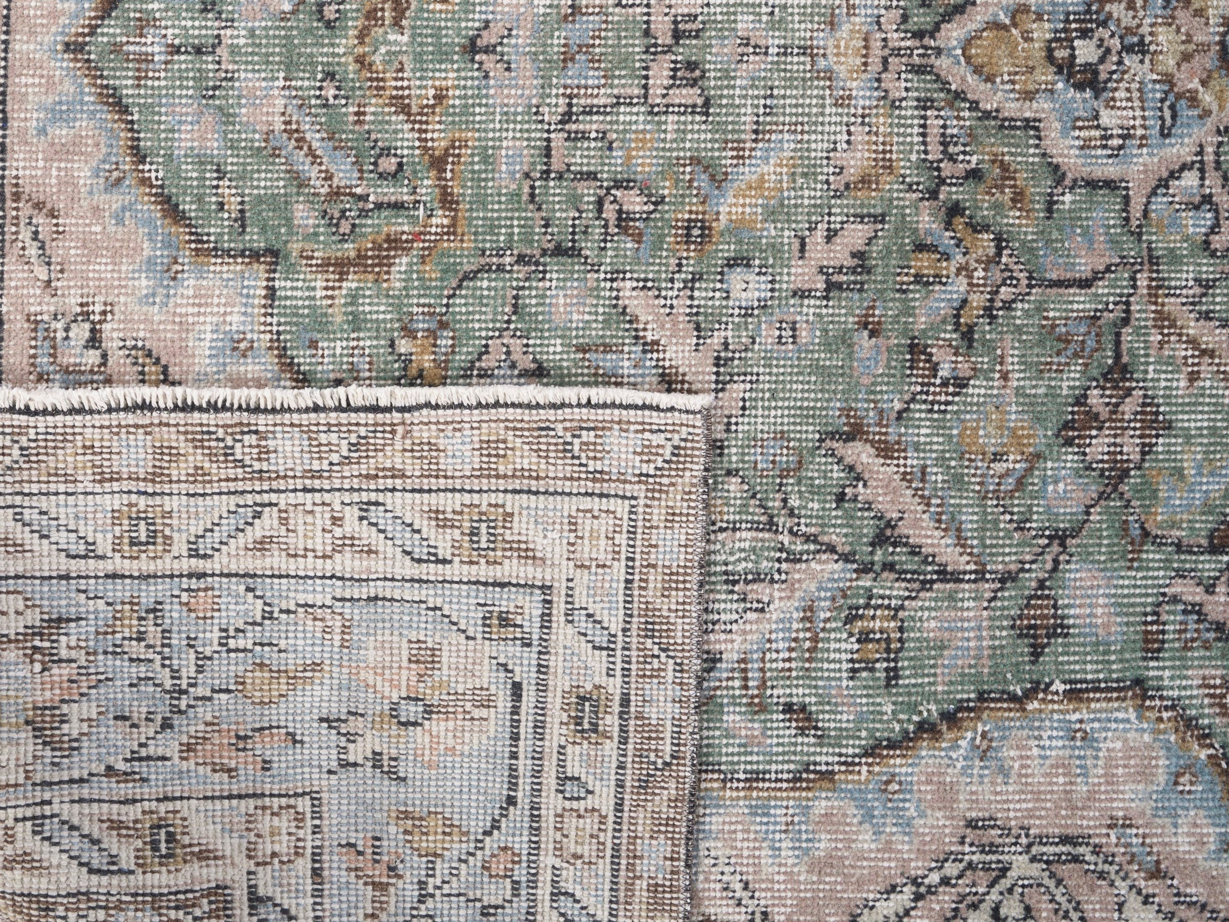 Turkish Isparta area rug in sage and powder blue, view 10 of 10