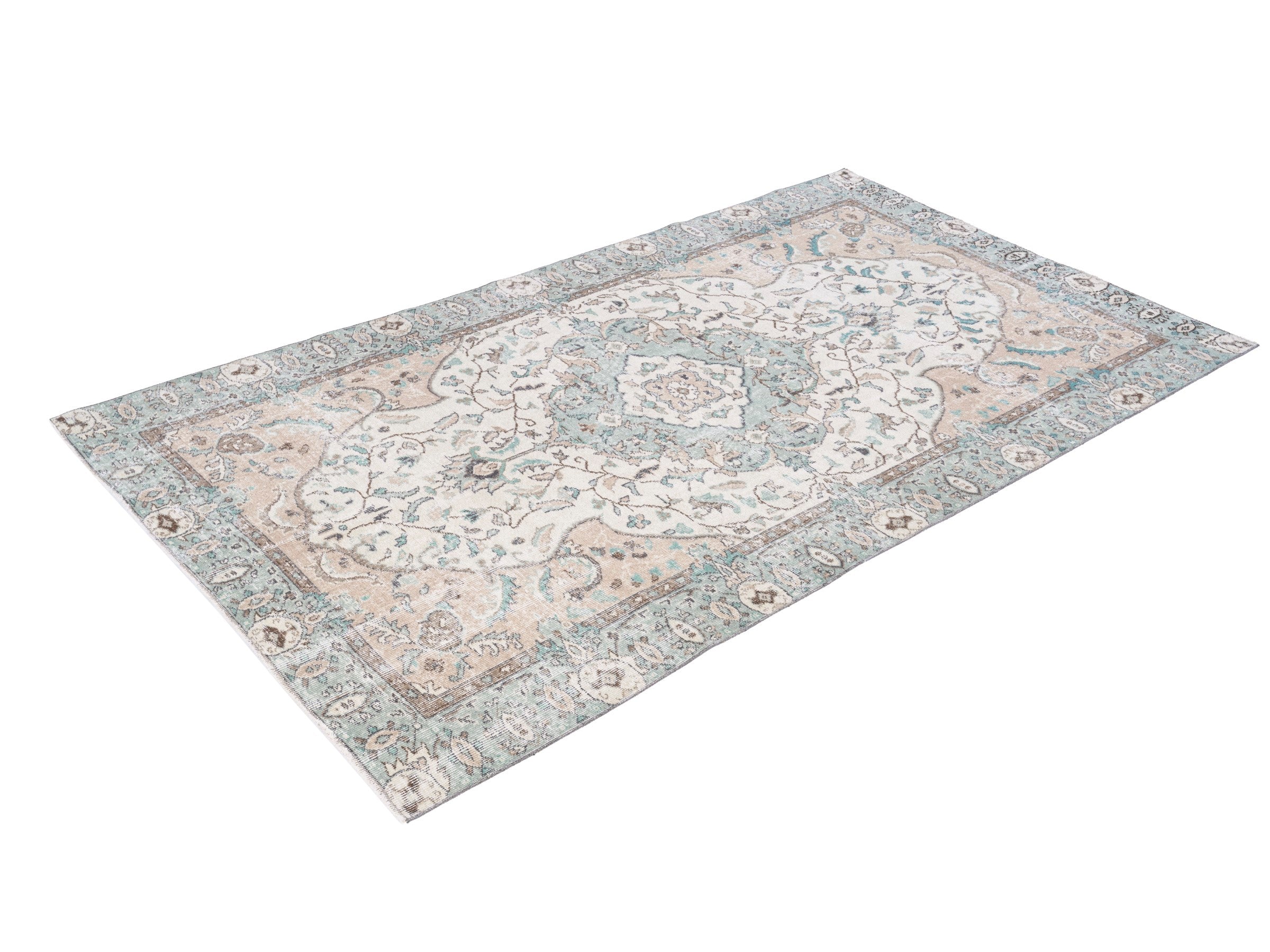 Turkish Isparta area rug in cream and blue gray, view 3 of 10