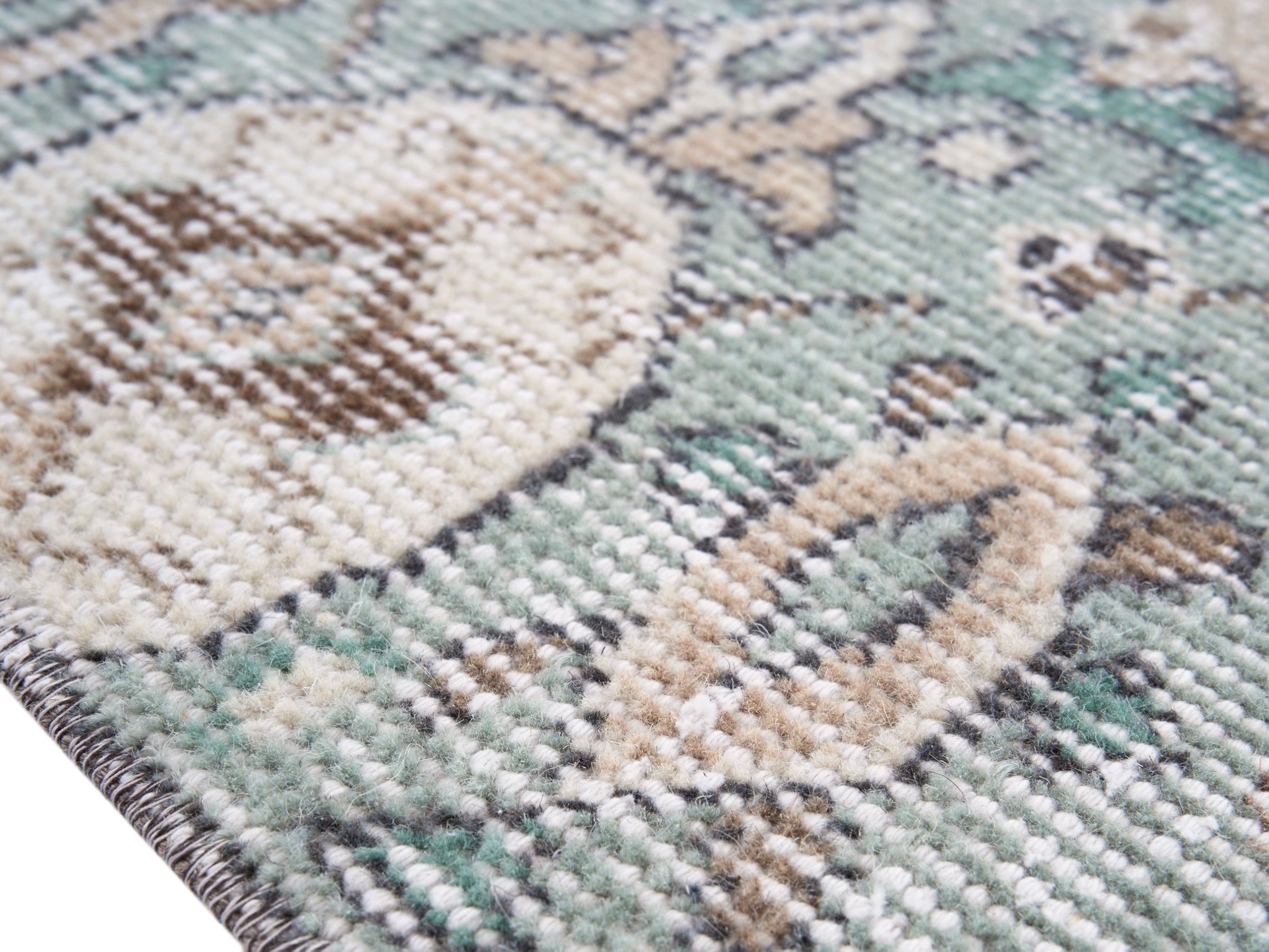 Turkish Isparta area rug in cream and blue gray, view 6 of 10