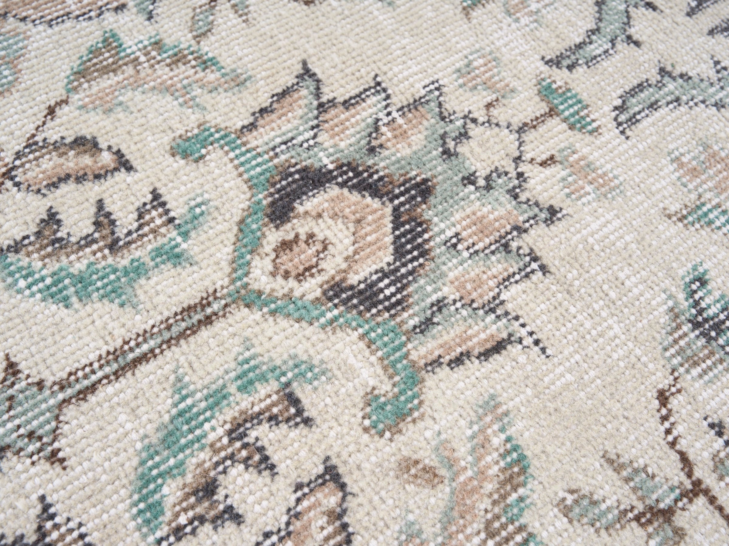 Turkish Isparta area rug in cream and blue gray, view 7 of 10