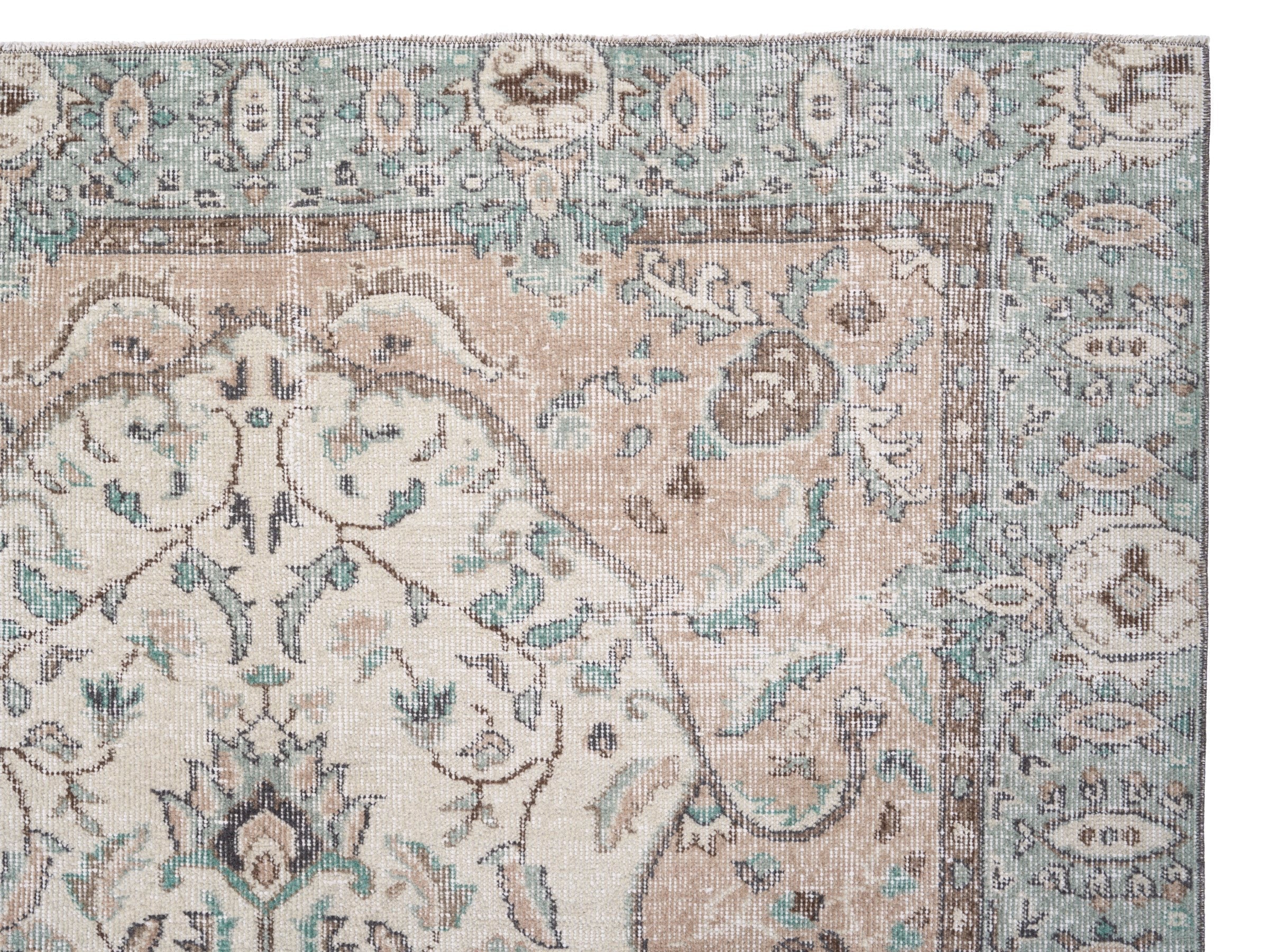 Turkish Isparta area rug in cream and blue gray, view 8 of 10