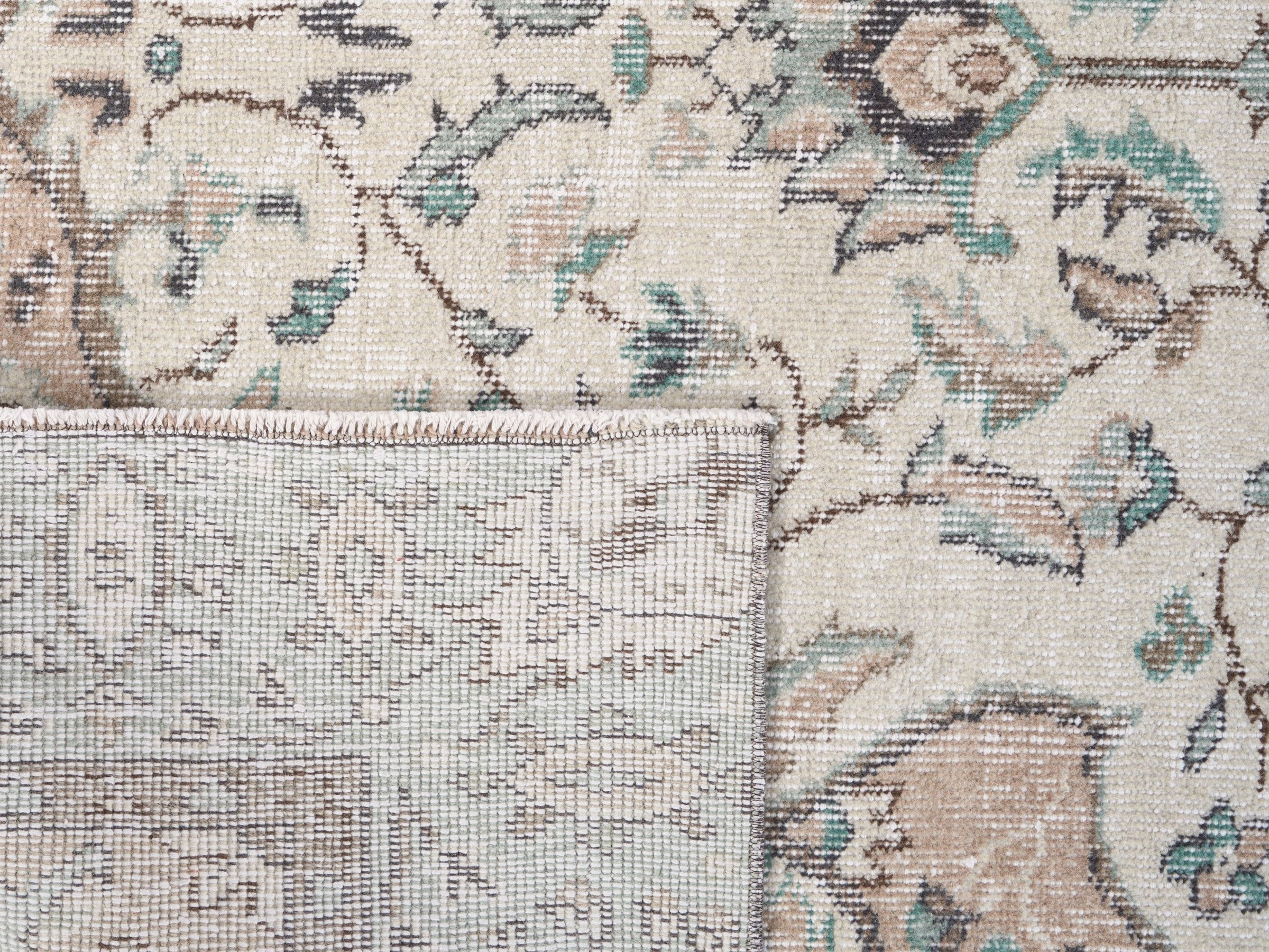 Turkish Isparta area rug in cream and blue gray, view 10 of 10