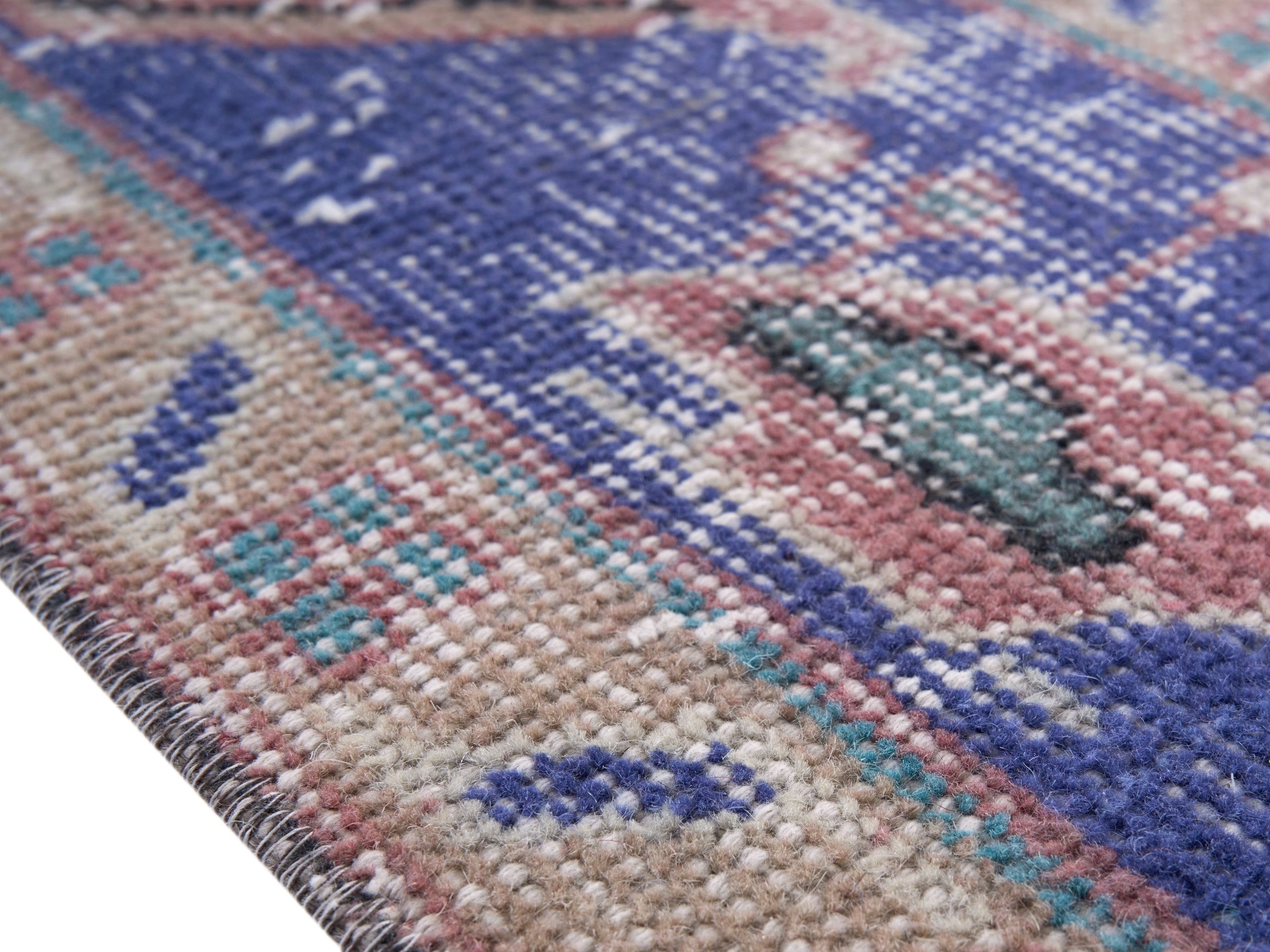 Turkish Isparta area rug in dusty rose and dark blue, view 6 of 10