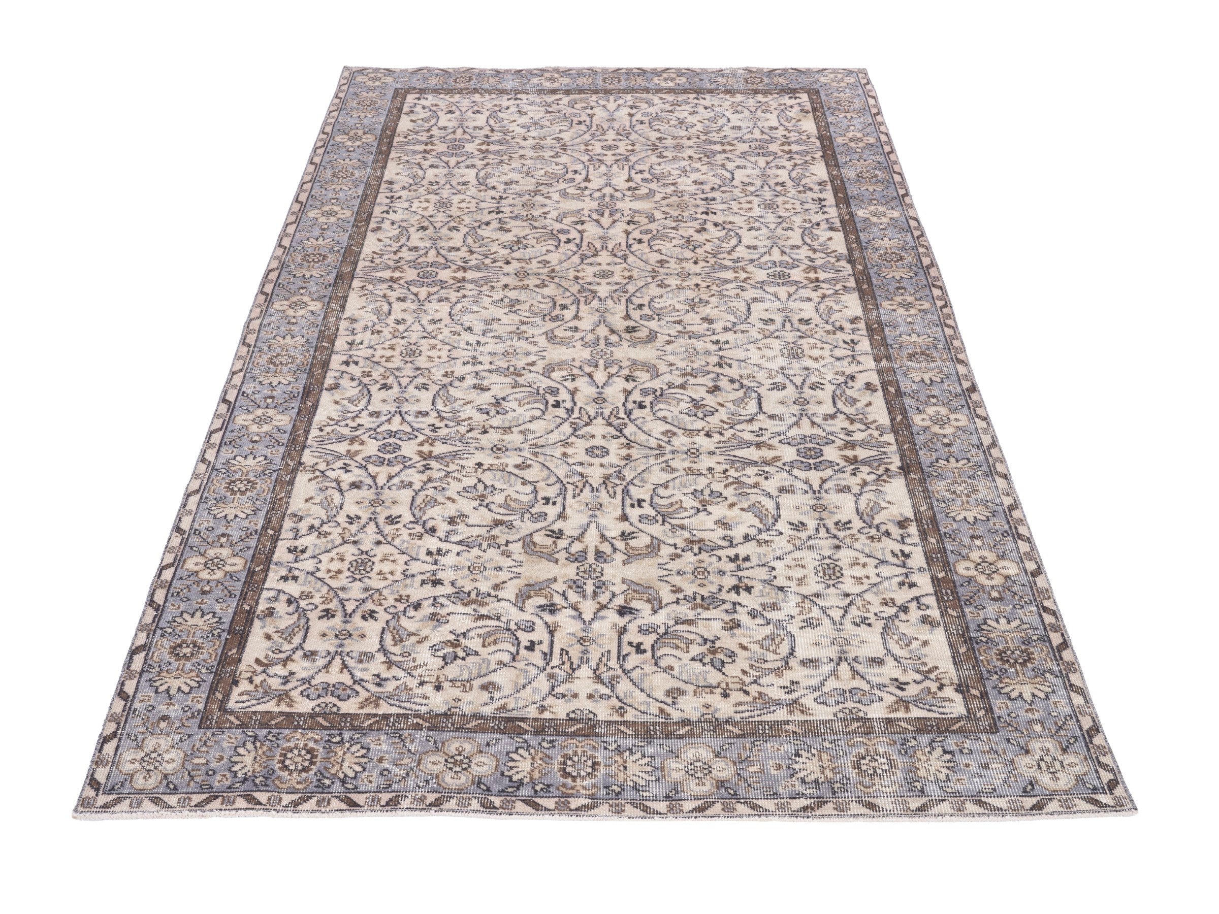Turkish Isparta area rug in ivory and blue gray, view 2 of 10