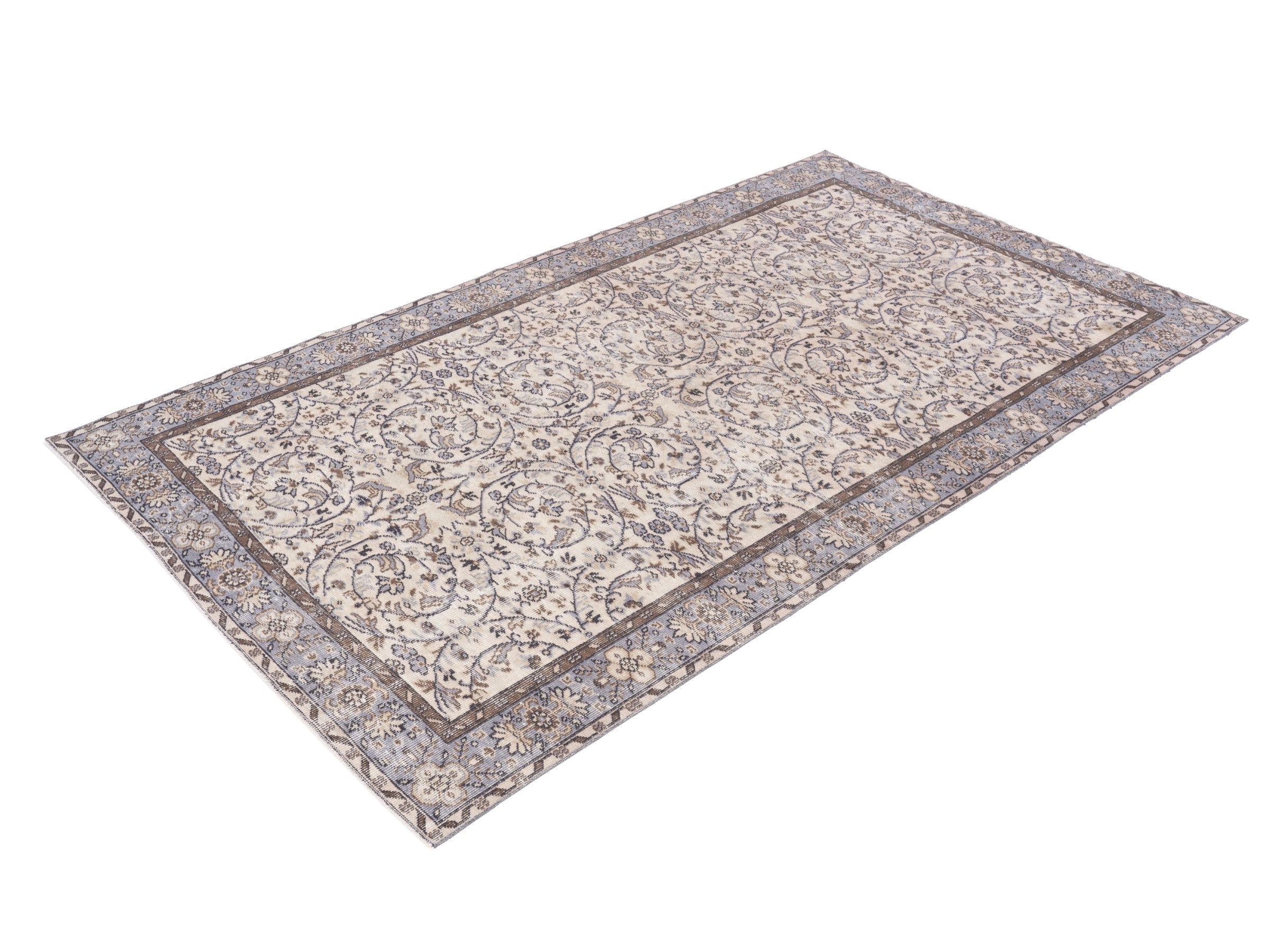 Turkish Isparta area rug in ivory and blue gray, view 3 of 10