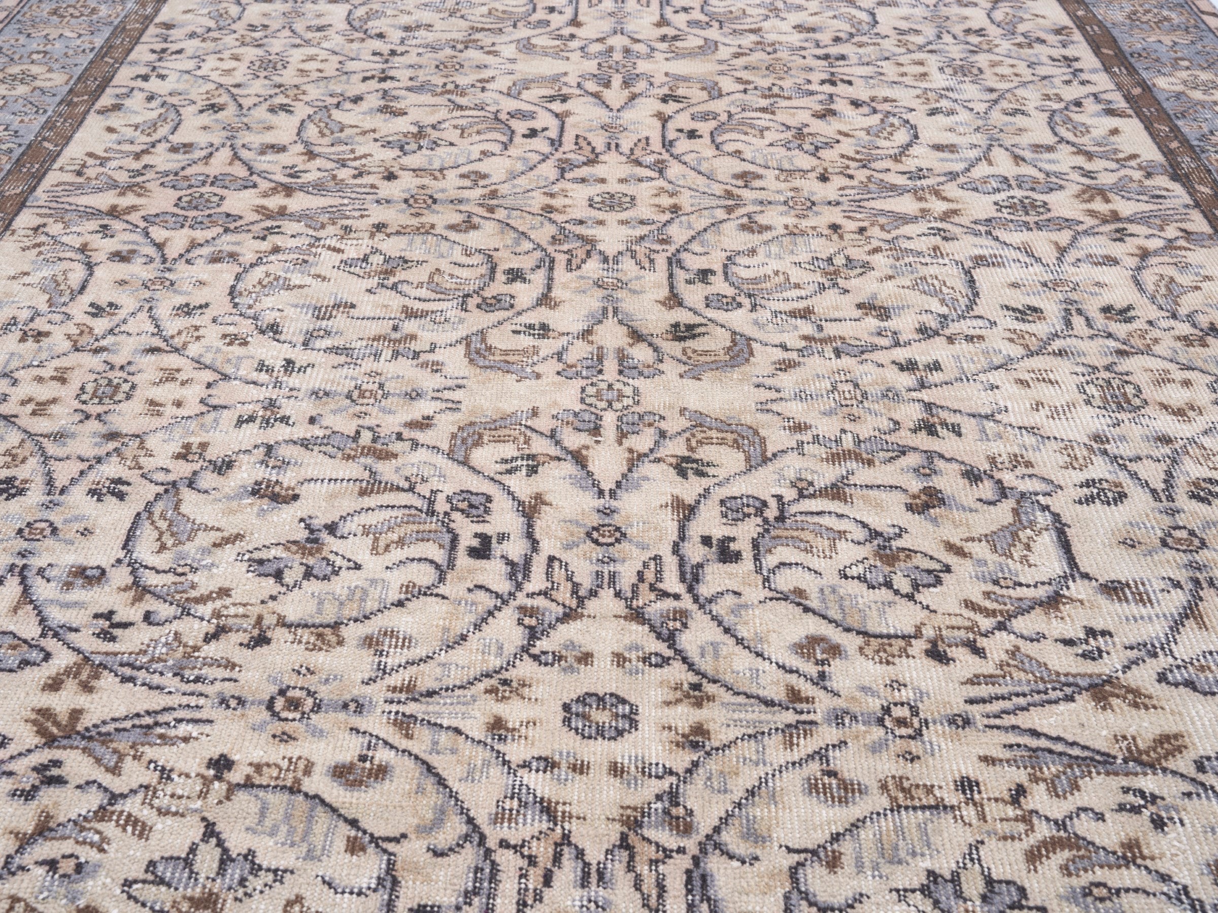 Turkish Isparta area rug in ivory and blue gray, view 4 of 10