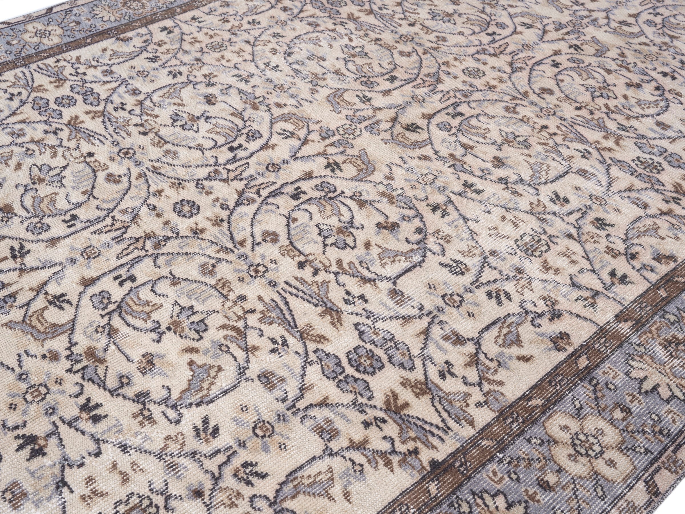 Turkish Isparta area rug in ivory and blue gray, view 5 of 10