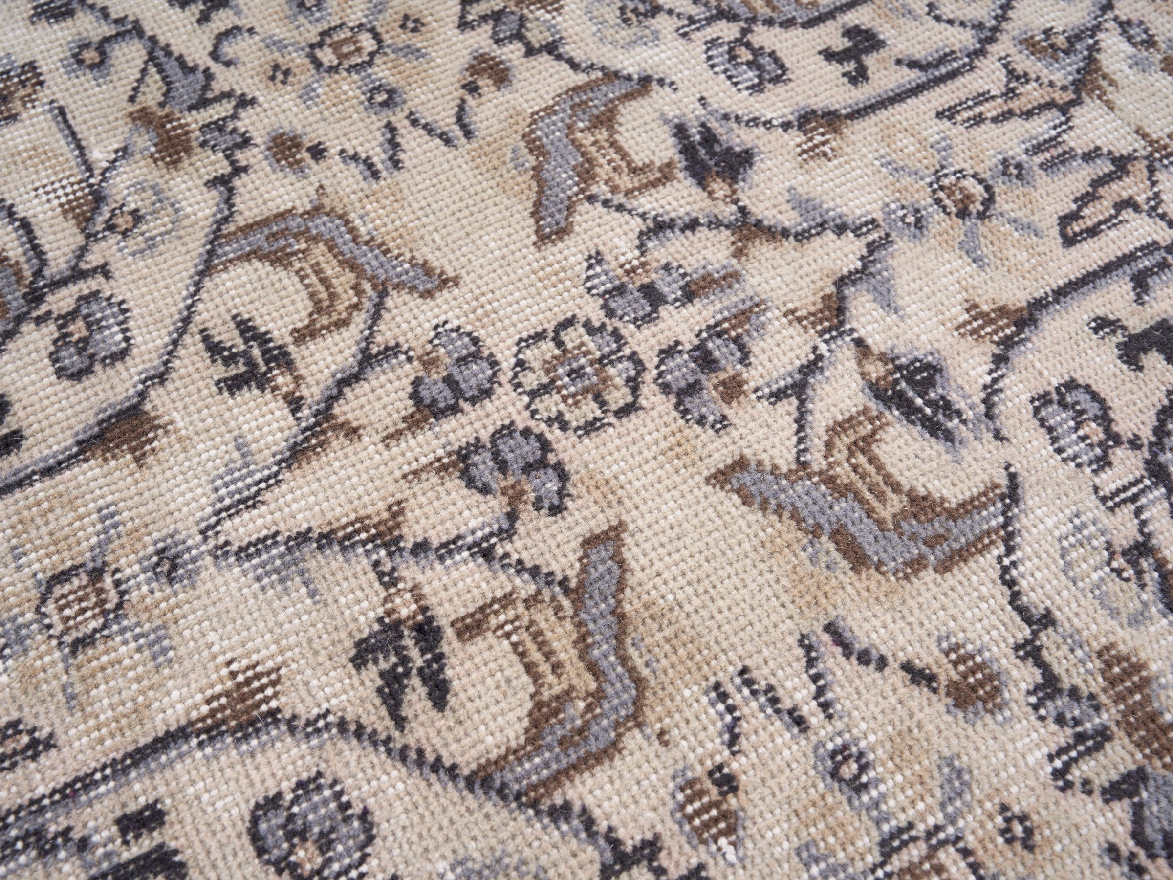 Turkish Isparta area rug in ivory and blue gray, view 7 of 10