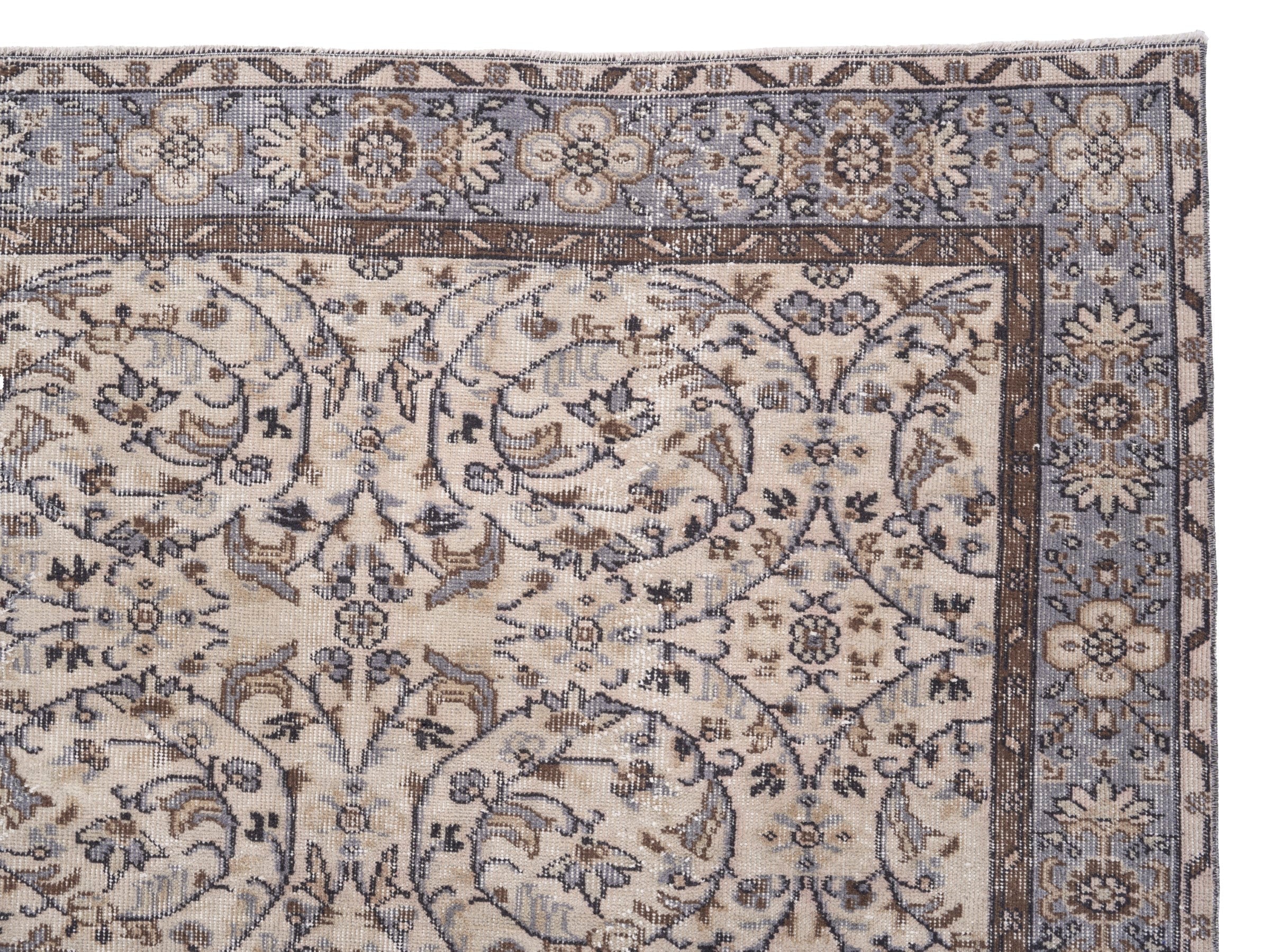Turkish Isparta area rug in ivory and blue gray, view 8 of 10