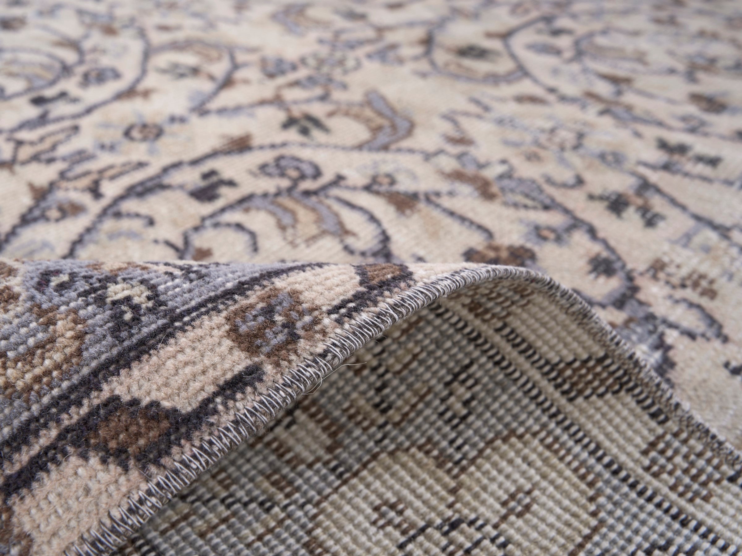 Turkish Isparta area rug in ivory and blue gray, view 9 of 10