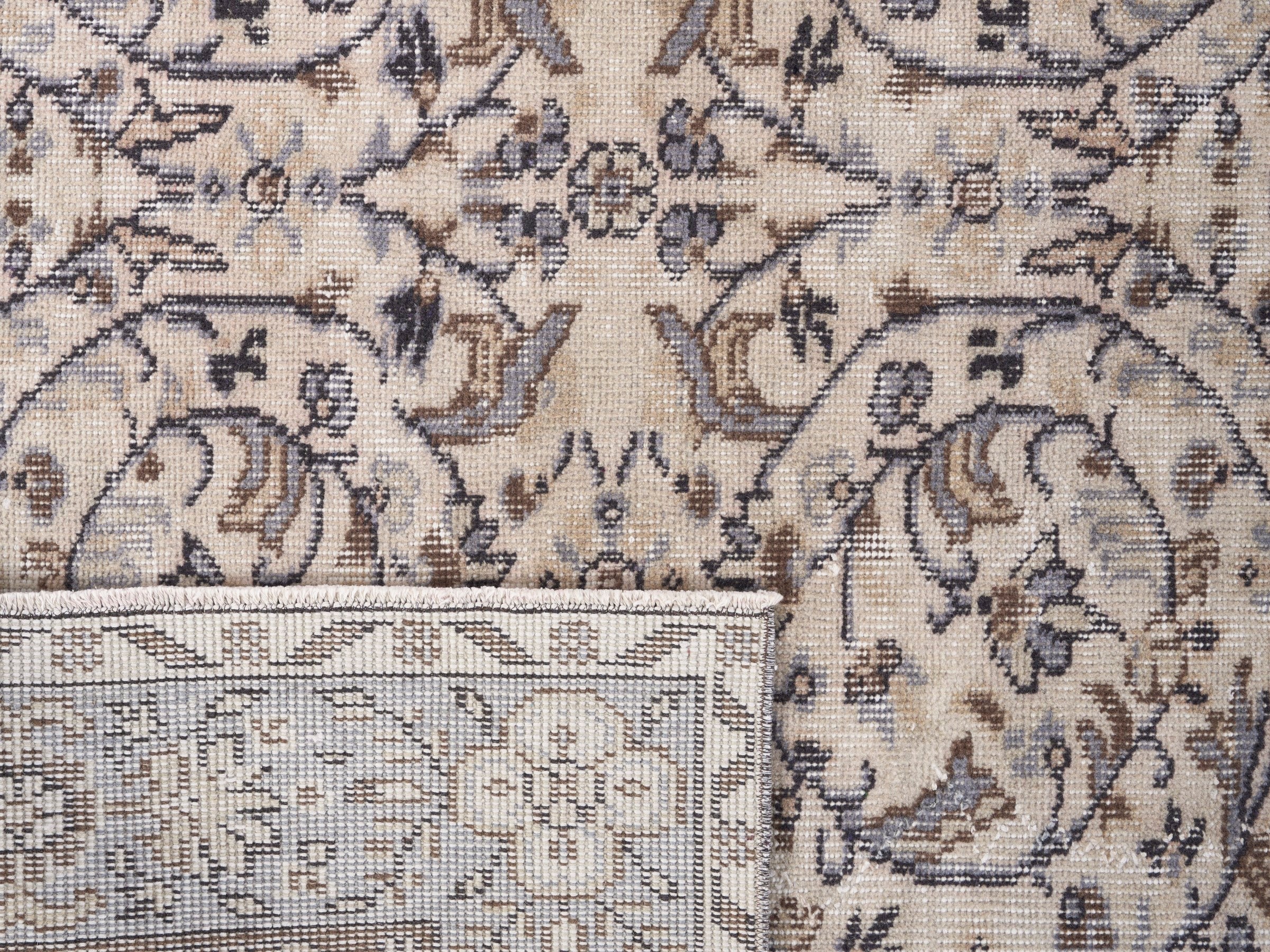 Turkish Isparta area rug in ivory and blue gray, view 10 of 10