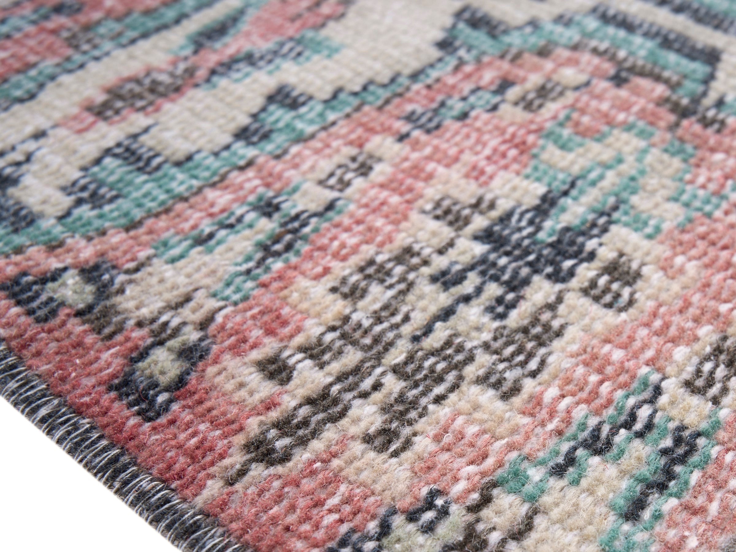 Turkish Manisa area rug in muted pink and celadon, view 6 of 10