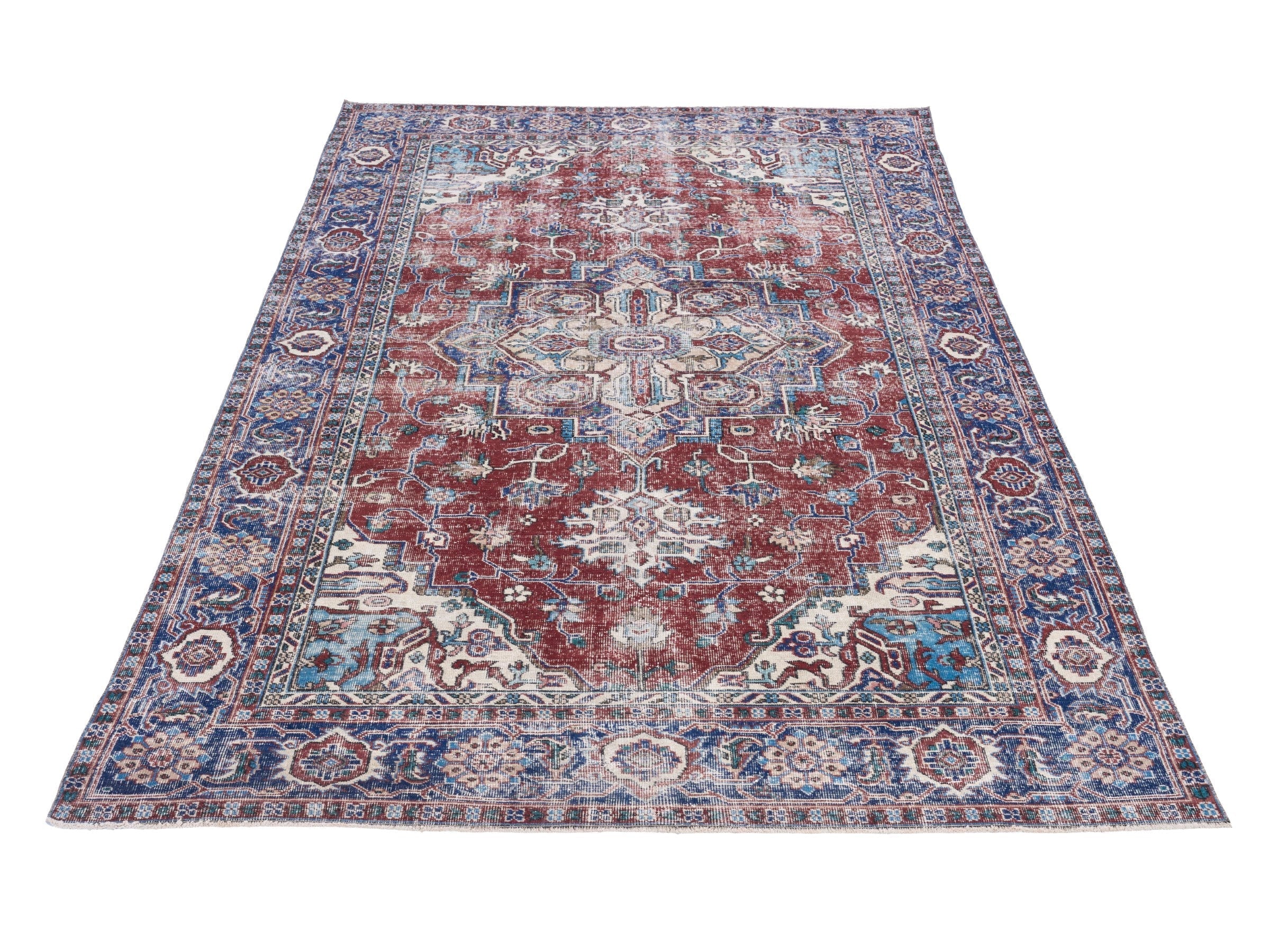 Turkish Isparta area rug in burgundy and navy, view 2 of 10