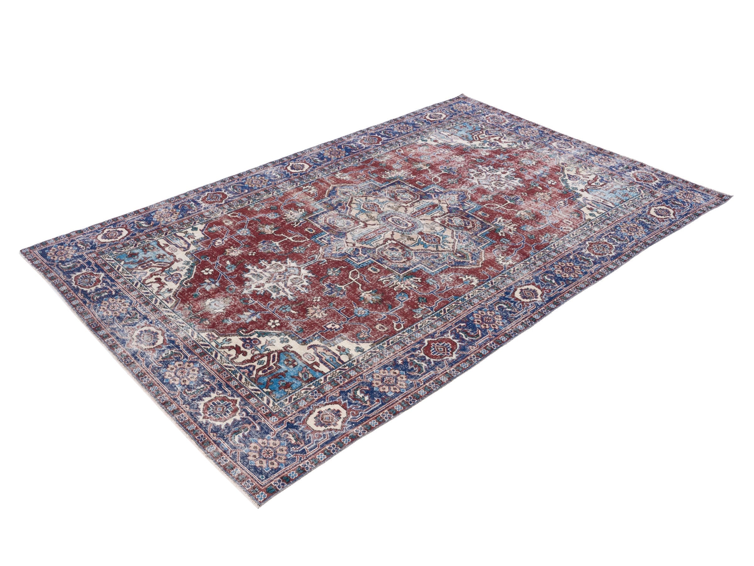 Turkish Isparta area rug in burgundy and navy, view 3 of 10